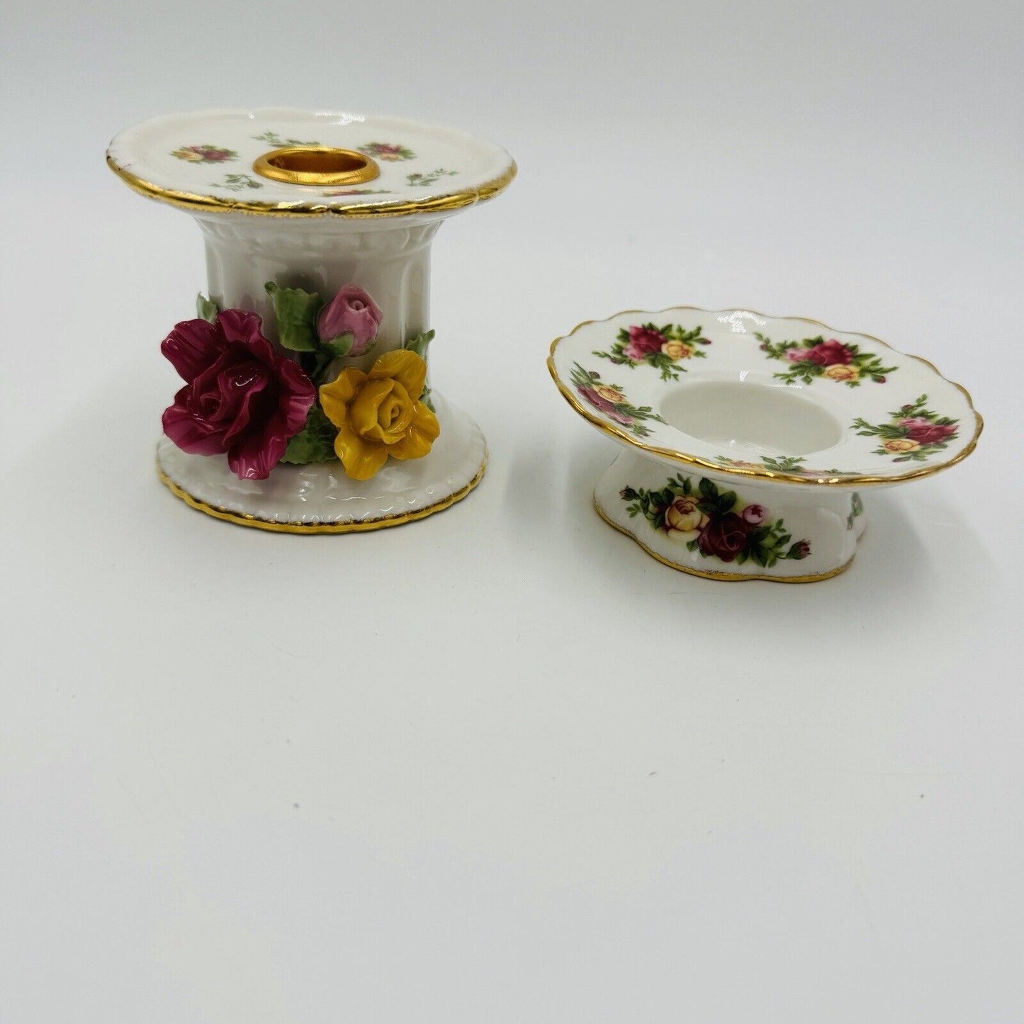 Royal Albert Old Country Roses Porcelain Candle Holders Set Christmas Decor