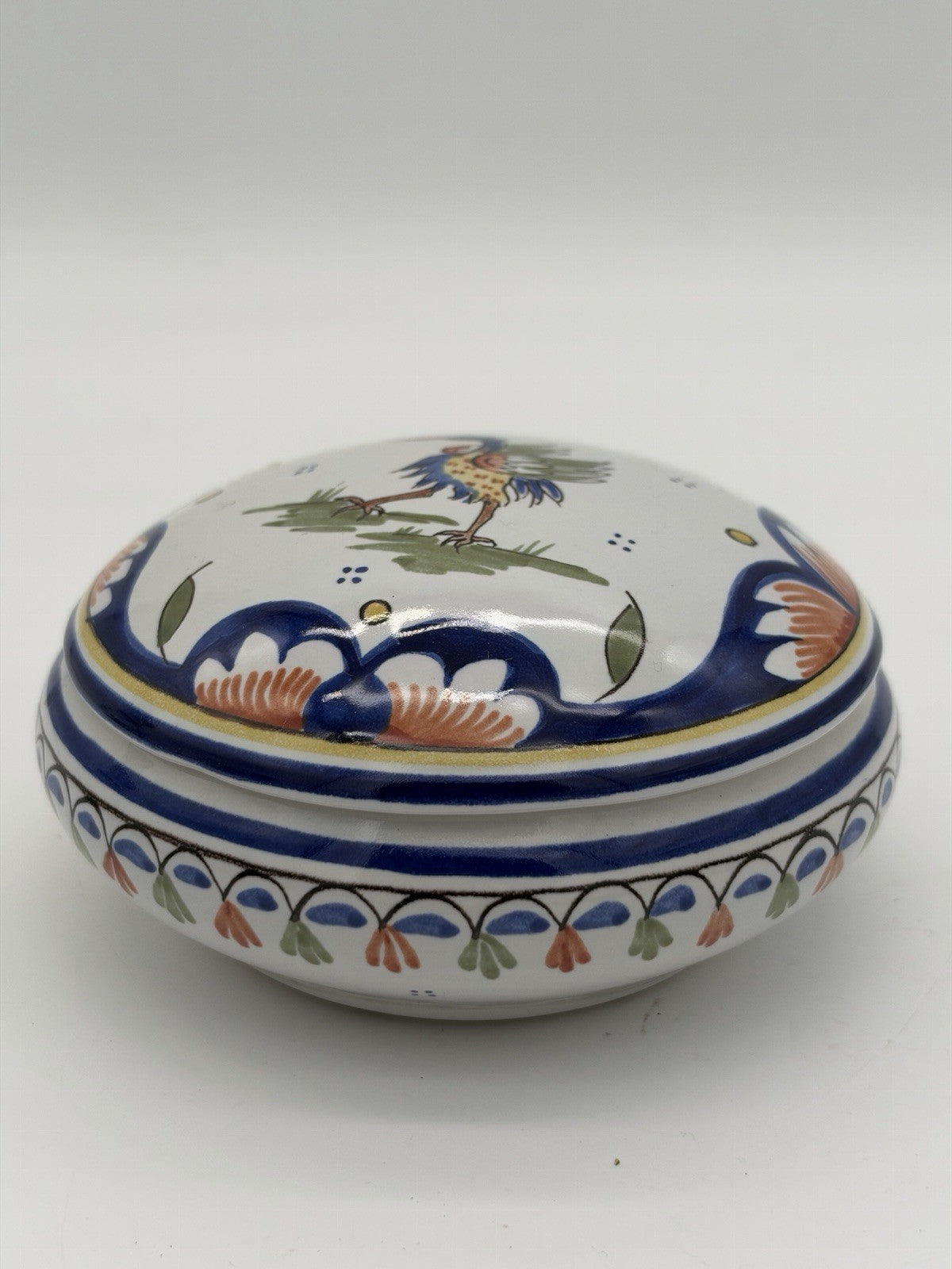 Rouen Faience Gruyères pottery Swiss Folk Art Hand Painted #14 trinket box