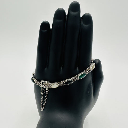 Marcasite Women's Jewelry Bracelet Vintage Sterling Silver and Multi Gemstone