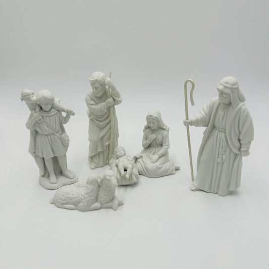 Avon Nativity Scene Figurines 1983 White Bisque Christmas 6 pieces Holy Family