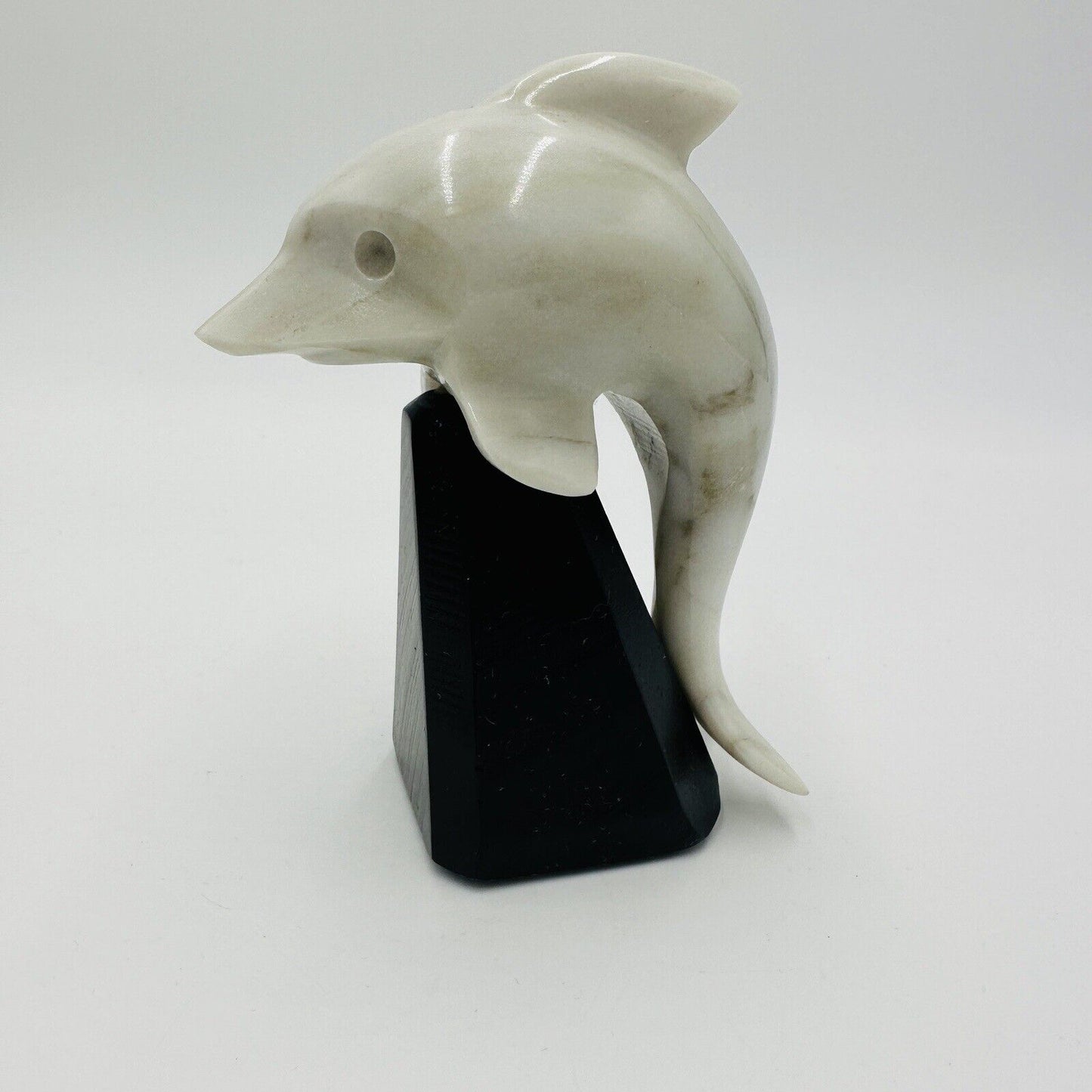 Alabaster Dolphin Figurine Made In Italy Hand Carved Stand White Home Decor