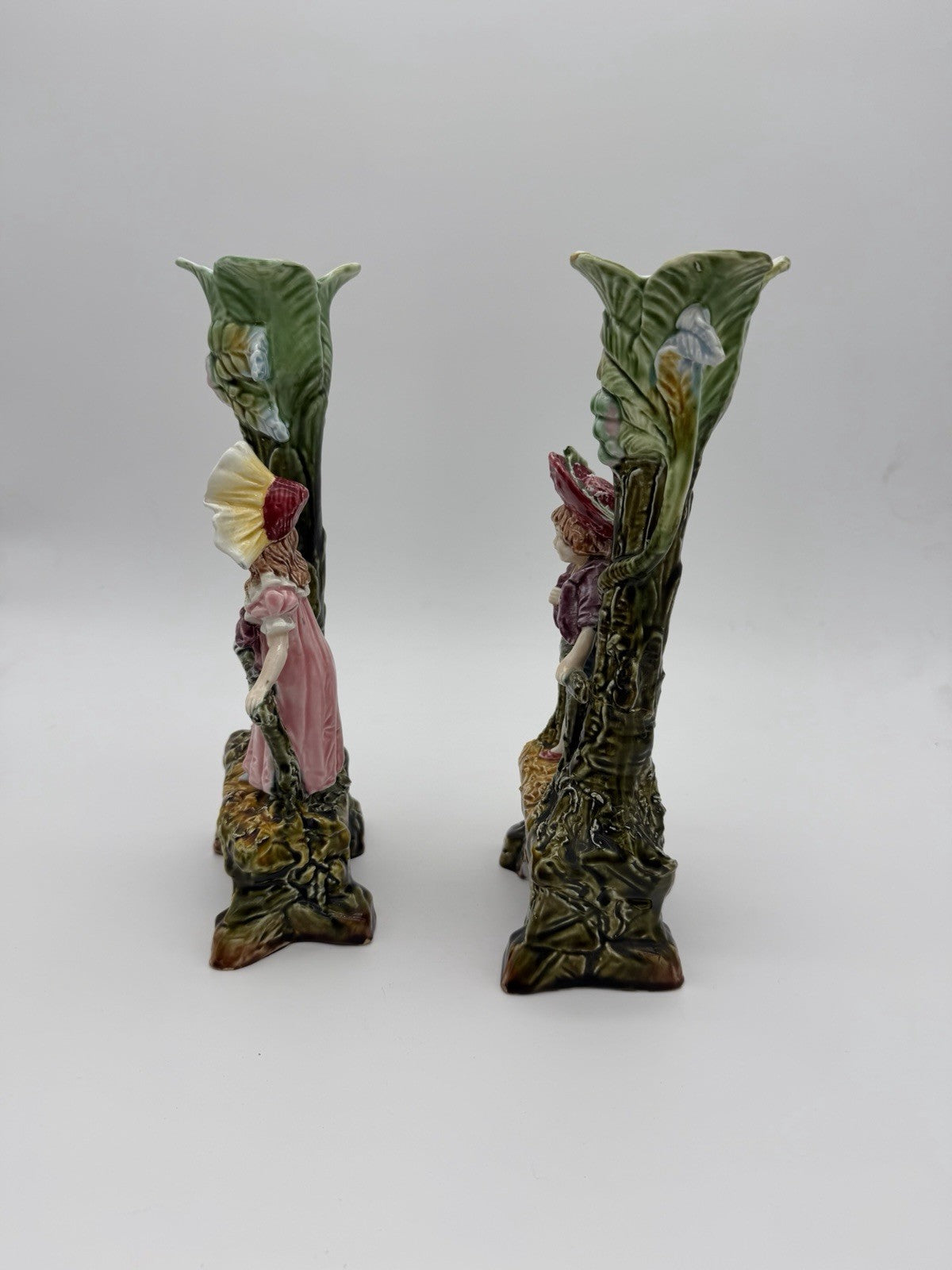 Antique Brothers Urbach Teplitz Bohemian Austrian Majolica Boy Girl Vase 11”