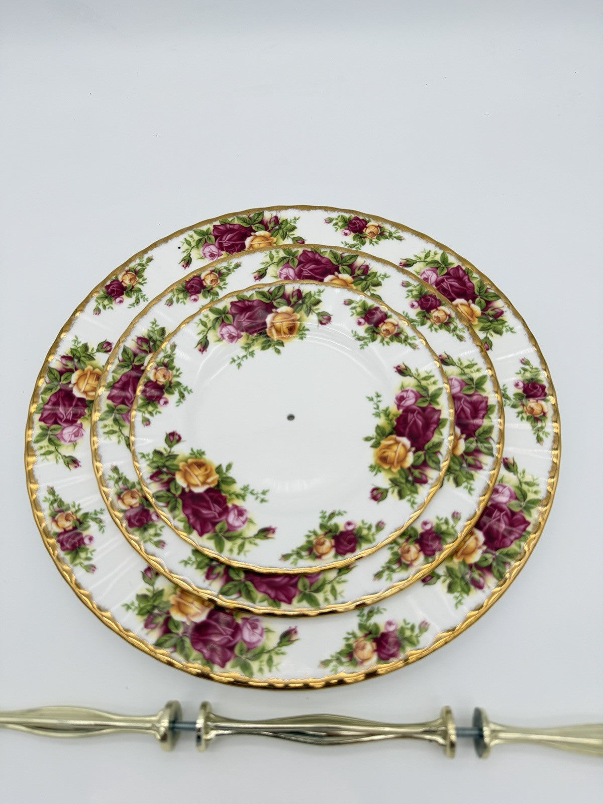 Royal Albert 3 Tier Old Country Roses England Dessert Stand Porcelain 13”vintage