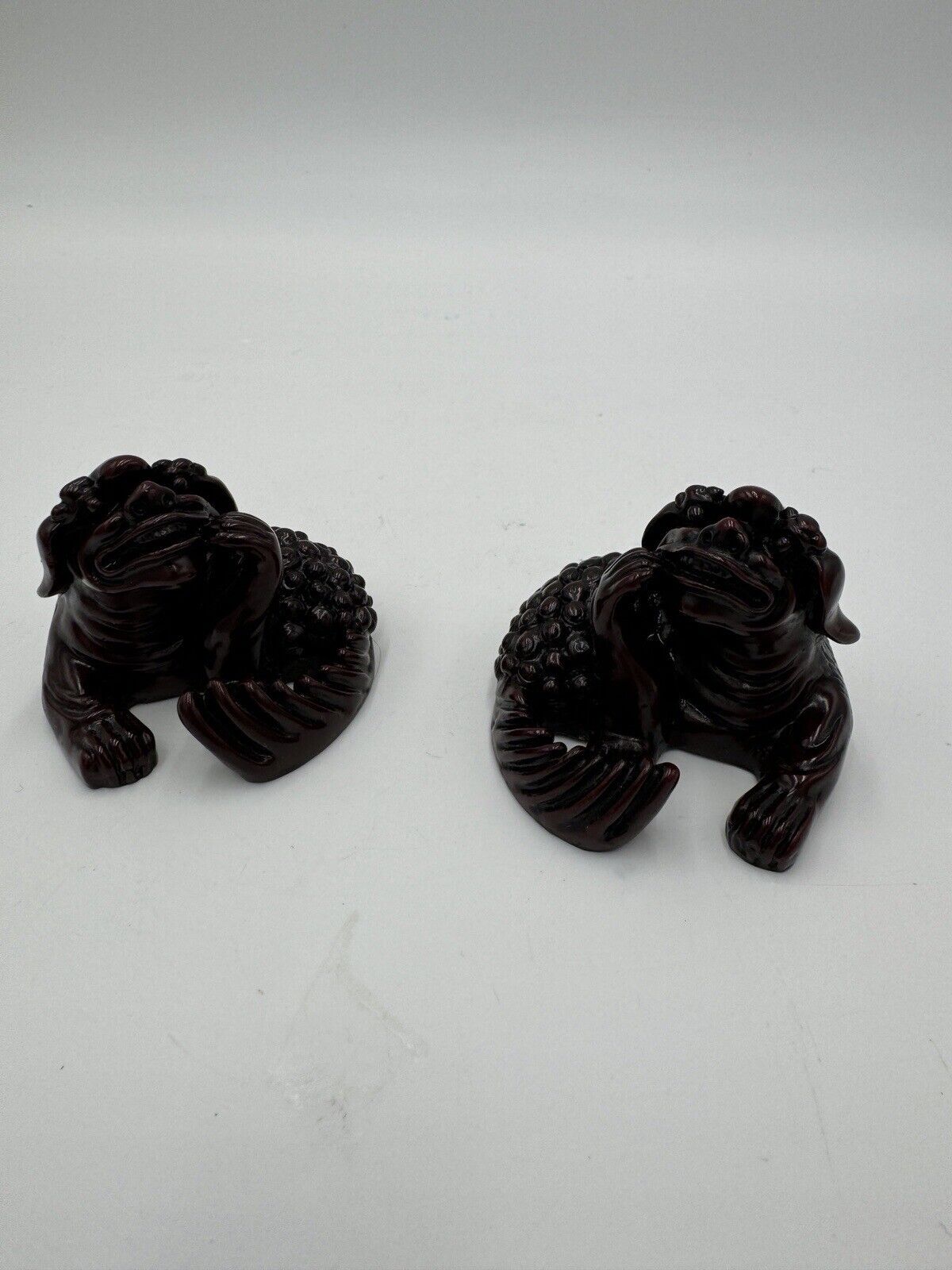 Pair Feng Shui Creatures Red Resin Chinese Asian Figurines 2in Rare