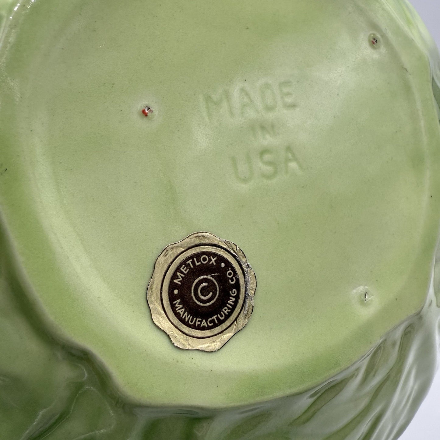 Metlox Manufacturing & Co USA Art Pottery Large Cabbage Ceramic Green Bowl 4”x15