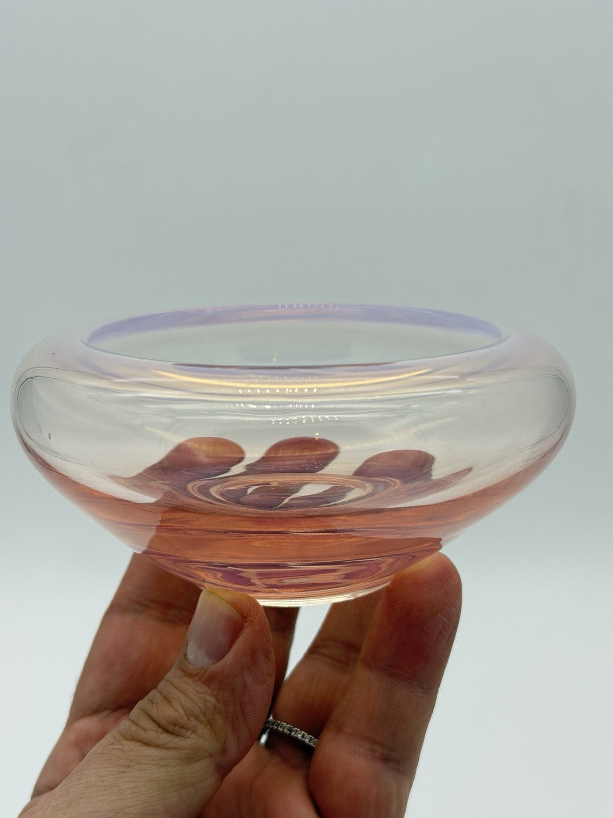 Fostoria Art Glass Seascape Coral Sand Pink Opalescent Cupped Bowl Votive