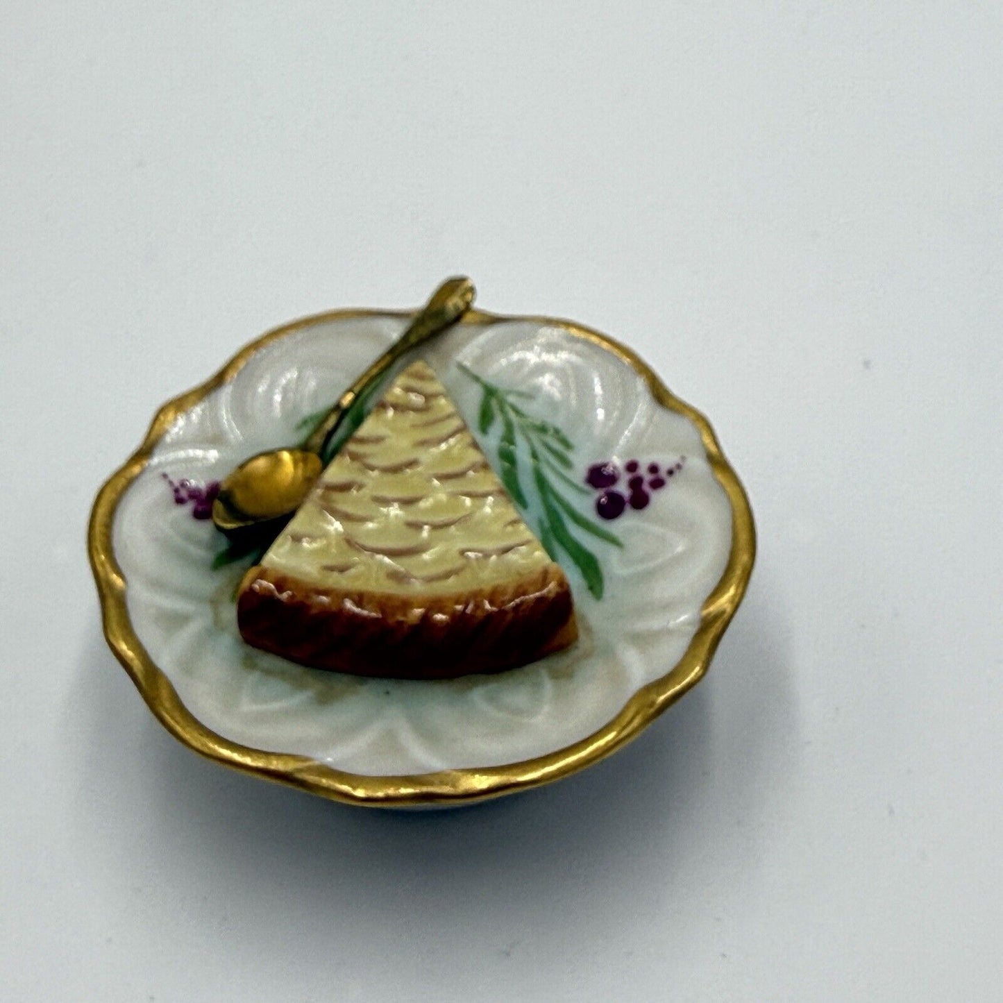 Vintage Limoges France Porcelain Apple Pie Dessert on Plate Trinket Box Miniatur