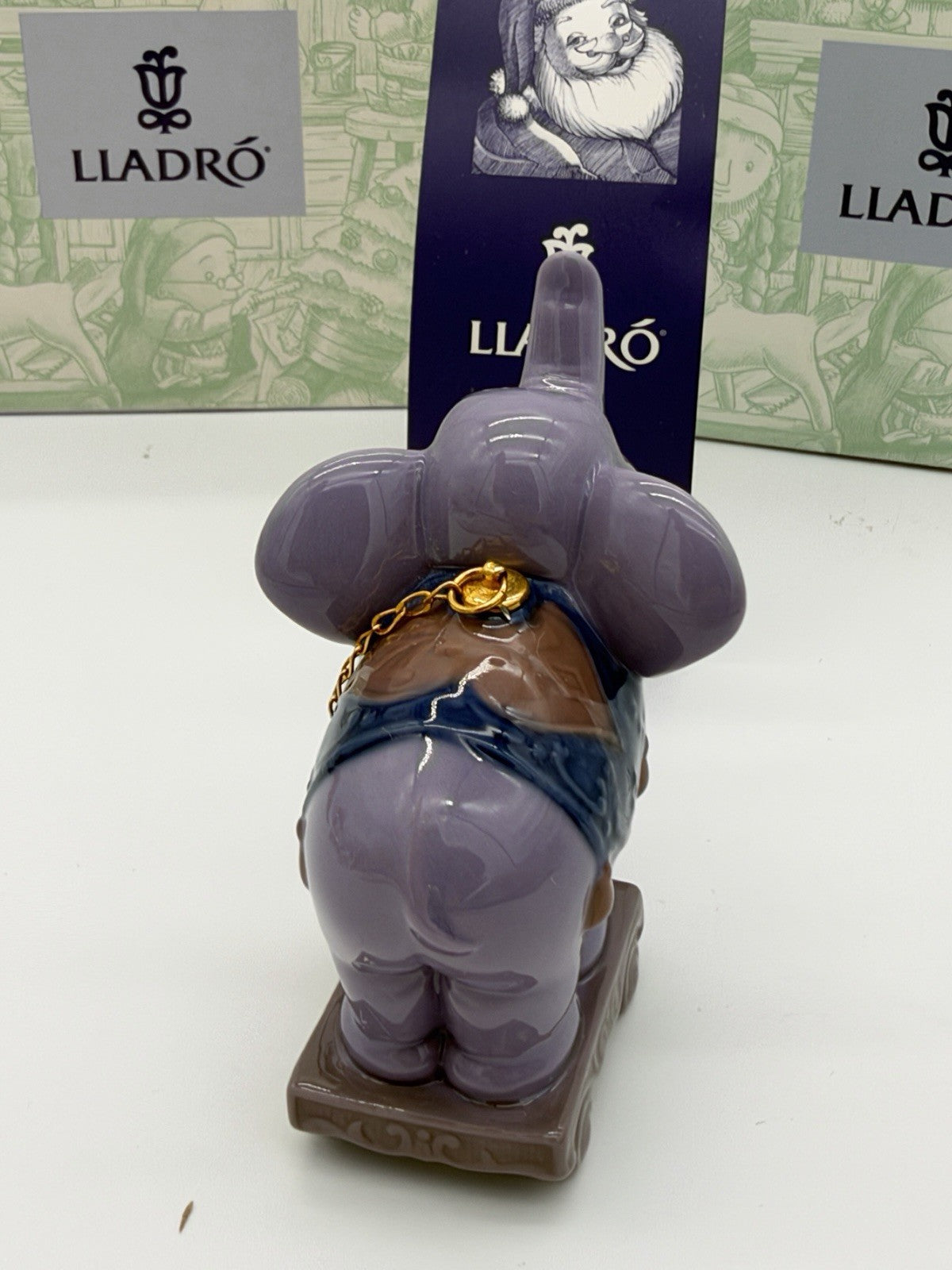 Lladro Spain Porcelain Circus Star Purple Elephant #6388 Christmas Ornament Box