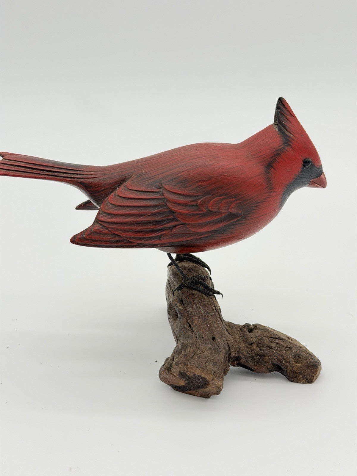 Folk Art Wood Hand Carved & Painted Northern Cardinal Bird Figurine Signed