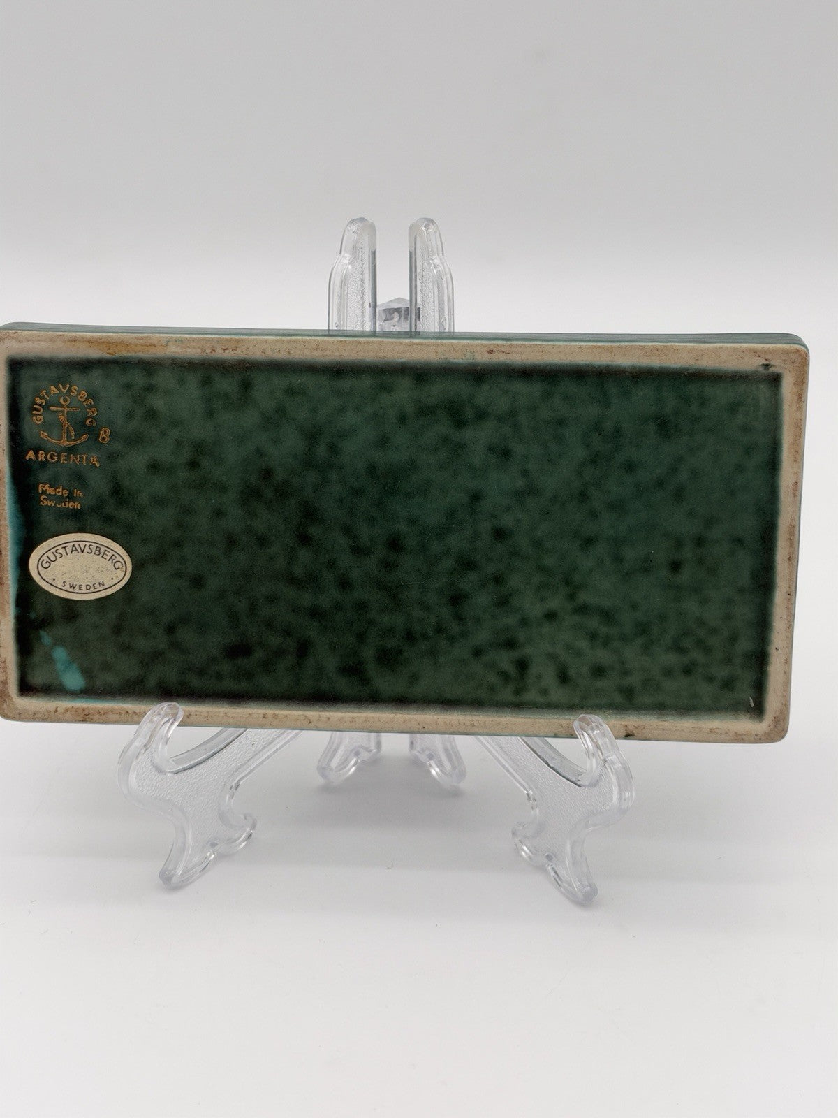 Gustavsberg Sweden Teal Argenta Trinket Dish boat 1940s Wilhelm Kåge