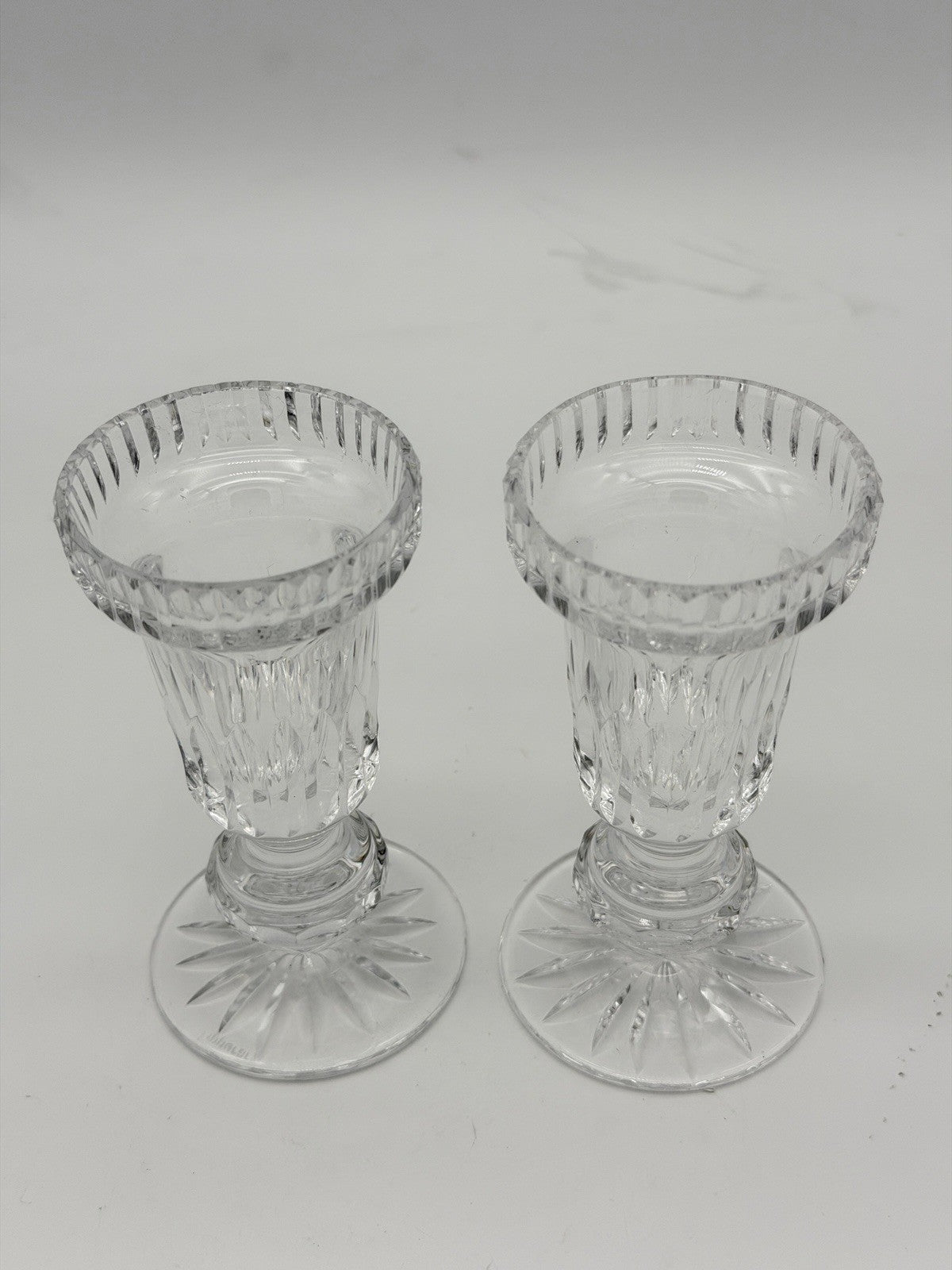 Tipperary Crystal Taper Candle Stick Holders Pair  Ireland 4.5" Clear Cut