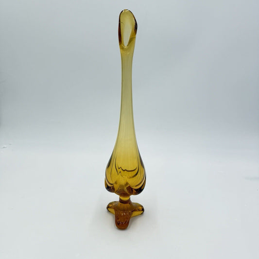 Vintage Viking Art Glass Epic Drape Amber Bud 3 Toe Swung Vase 12”