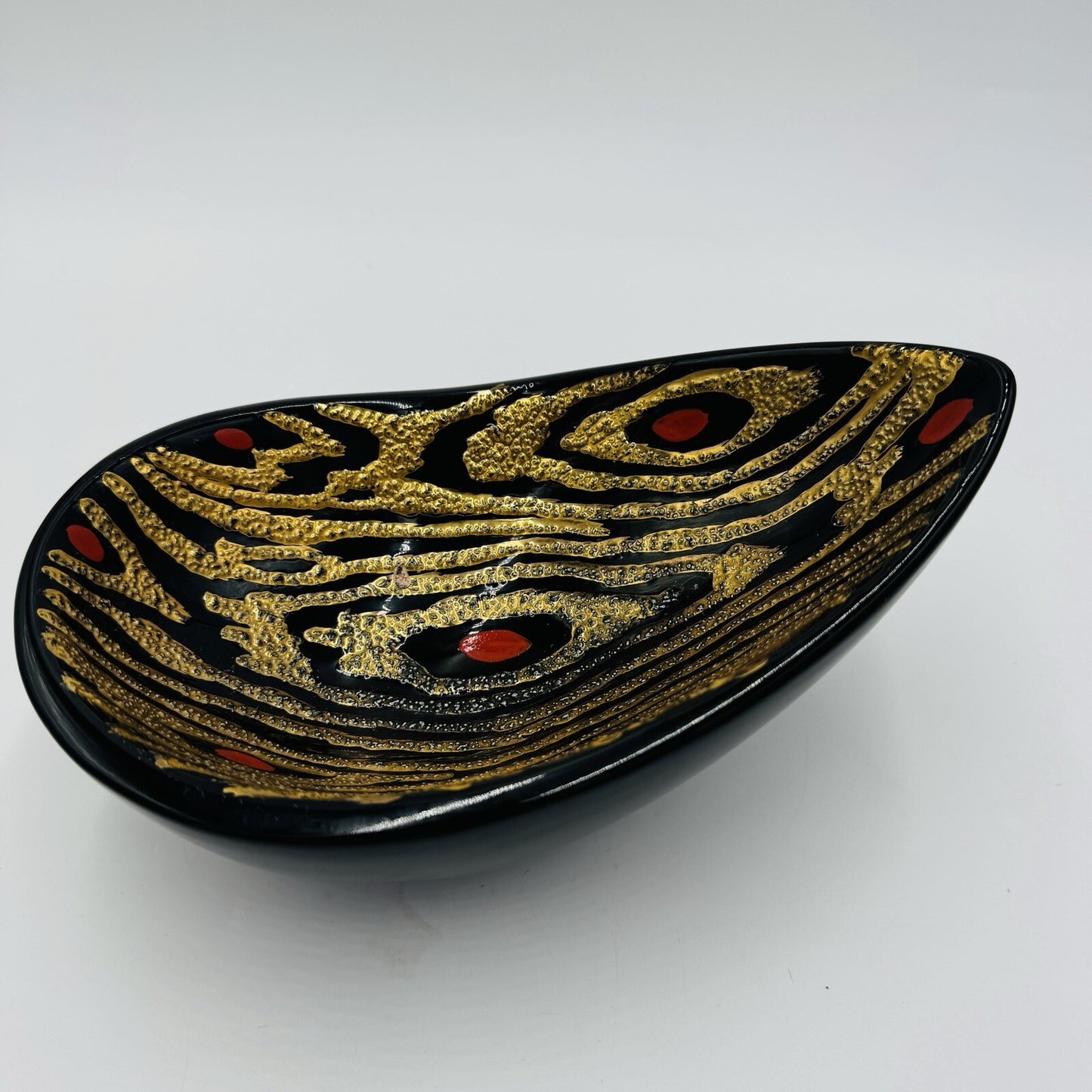 Rare Boch Freres La Louviére  Glazed Ceramic Art MCM Pottery Belgium Bowl Gold