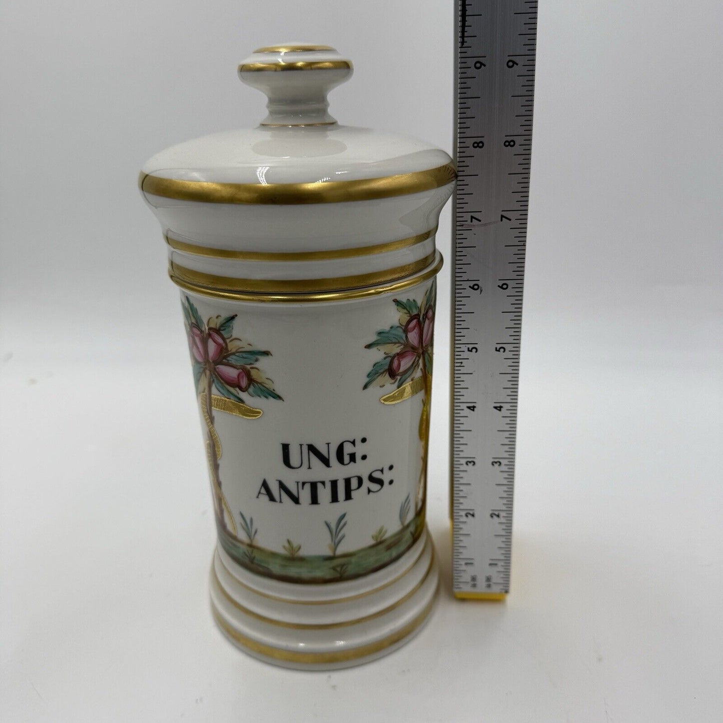 Antique 1800's Apothecary French Old PARIS Porcelain Balsam ANTIPS Canister Lid