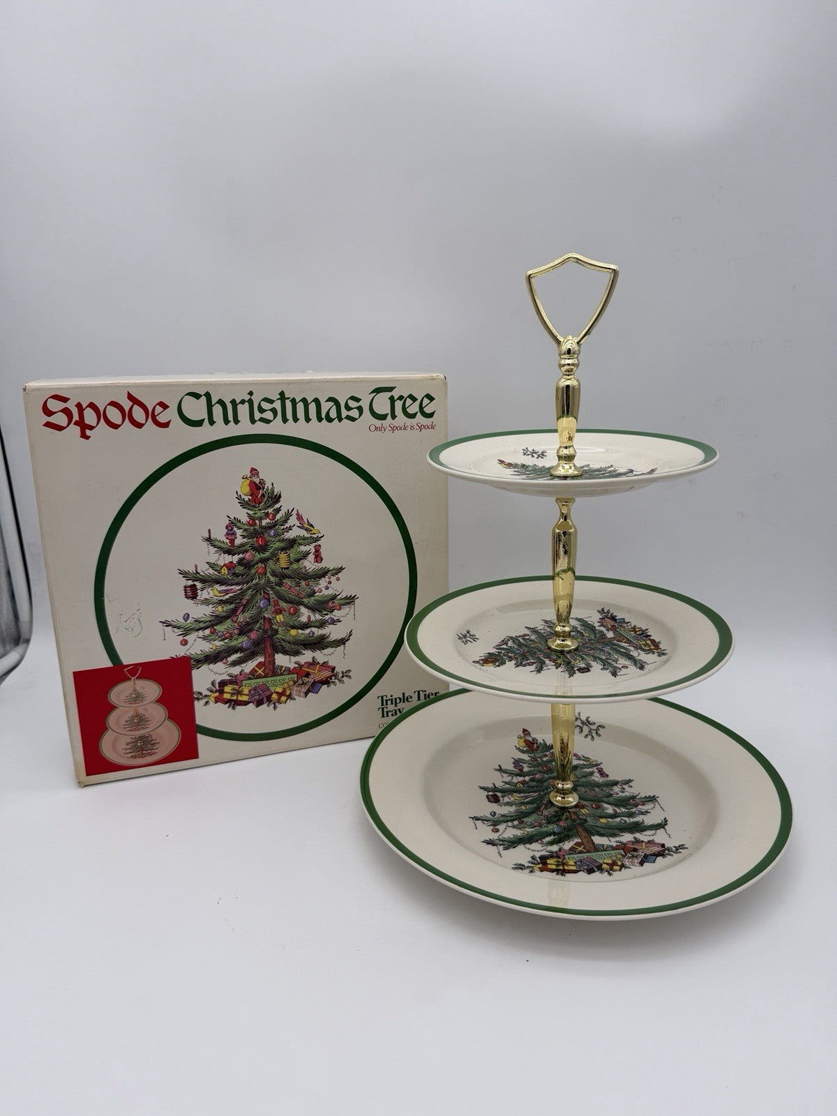 Spode Christmas Tree Triple 3 Tier Serving Tray Cookie Stand England Porcelain B