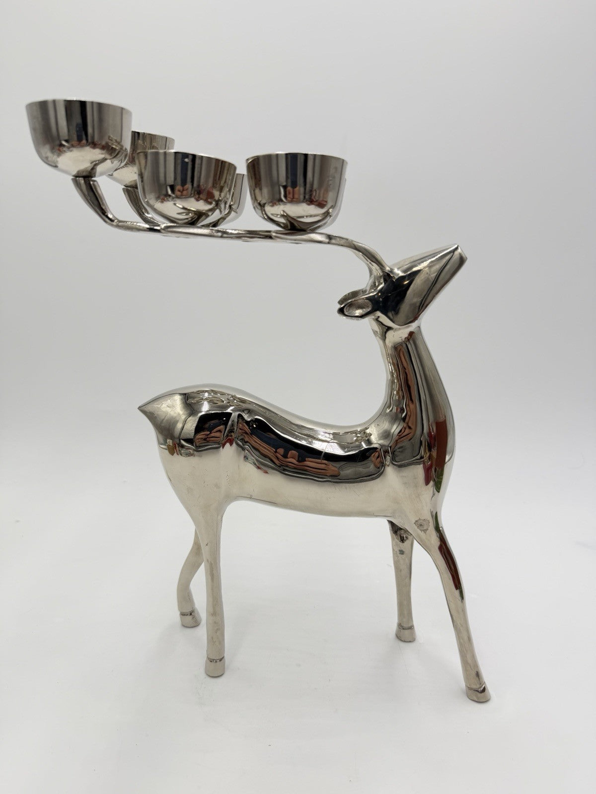 Pottery Barn Silver Plated Deer Candle Holder Candelabra Reindeer Christmas