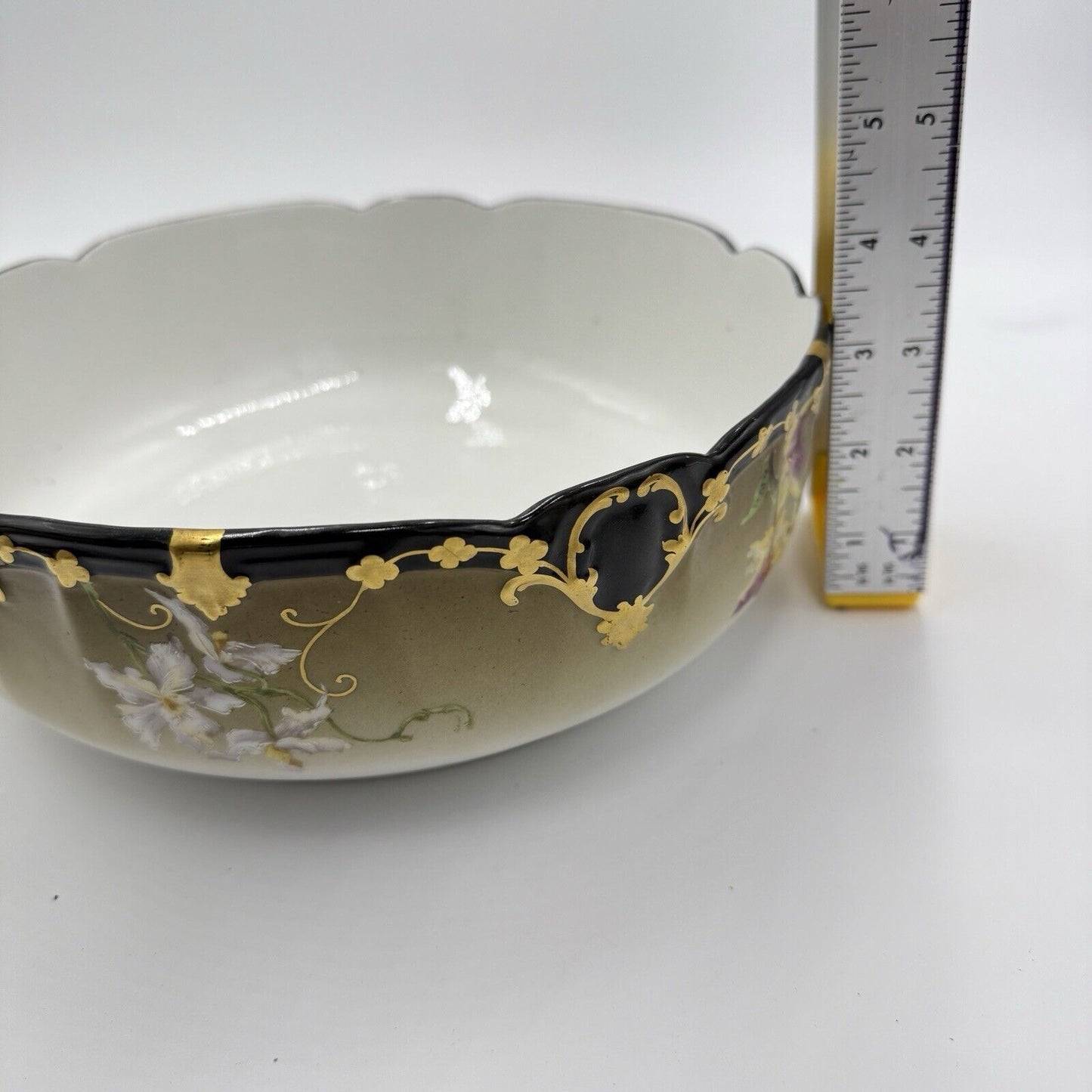 Rare Antique T&V Tressemann & Vogt Limoges  France Bowl Floral Gold Rim Black