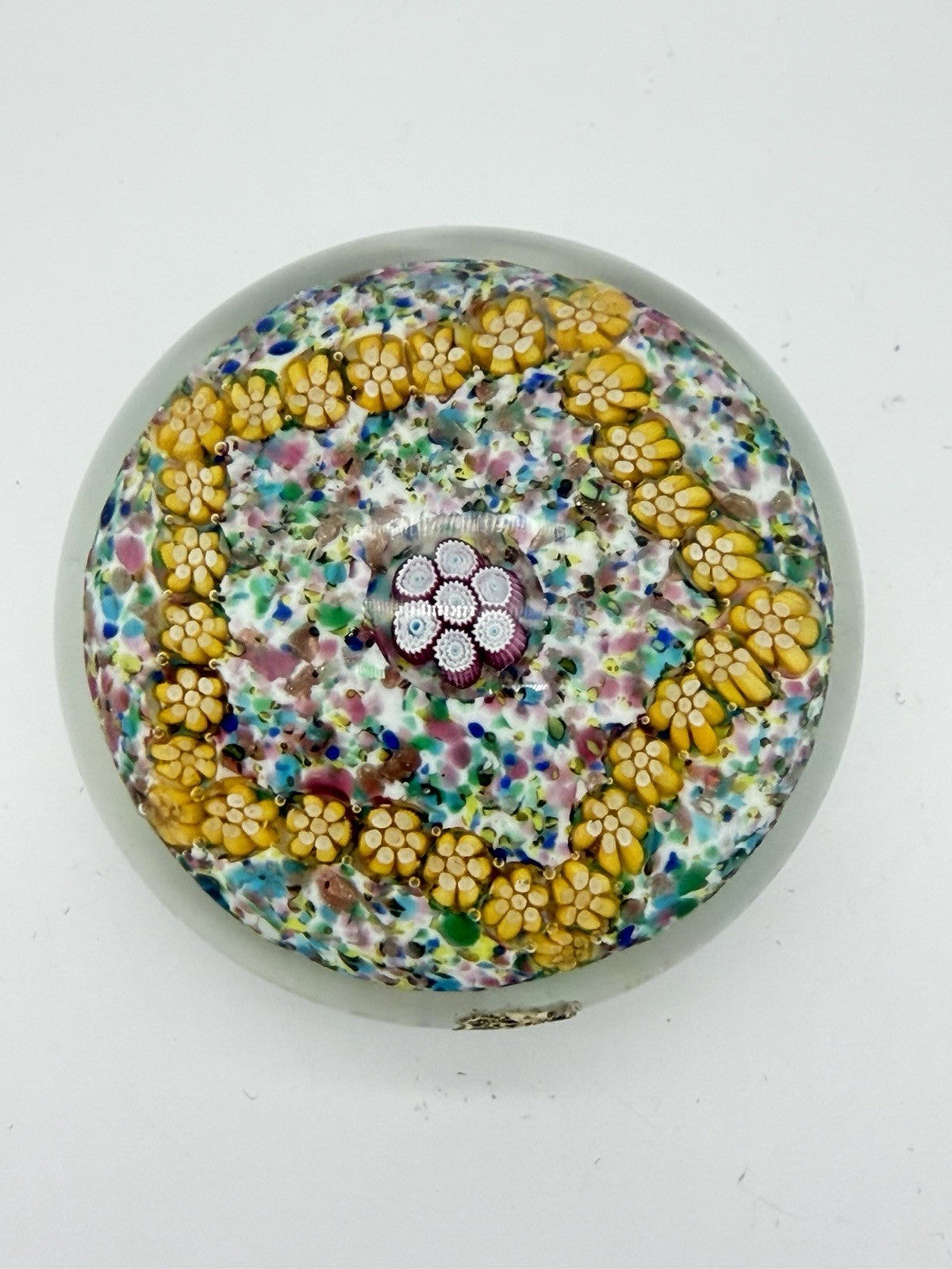 Vintage Murano Venetian Italy Art Glass Floral Millefiori Paperweight 2”x 2.5”