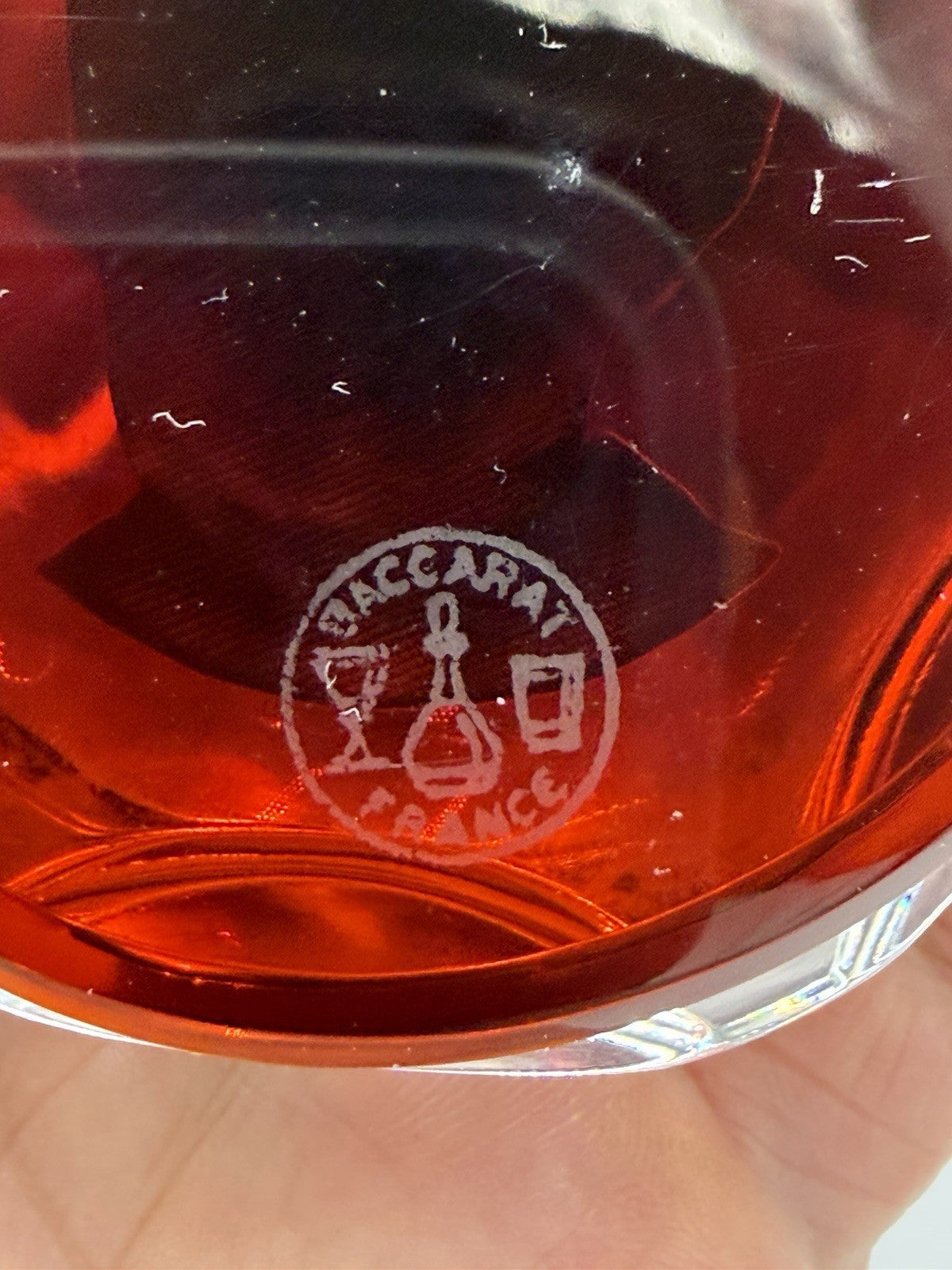 Baccarat France Crystal Adlai Stevenson Faceted Paperweight Red Signed