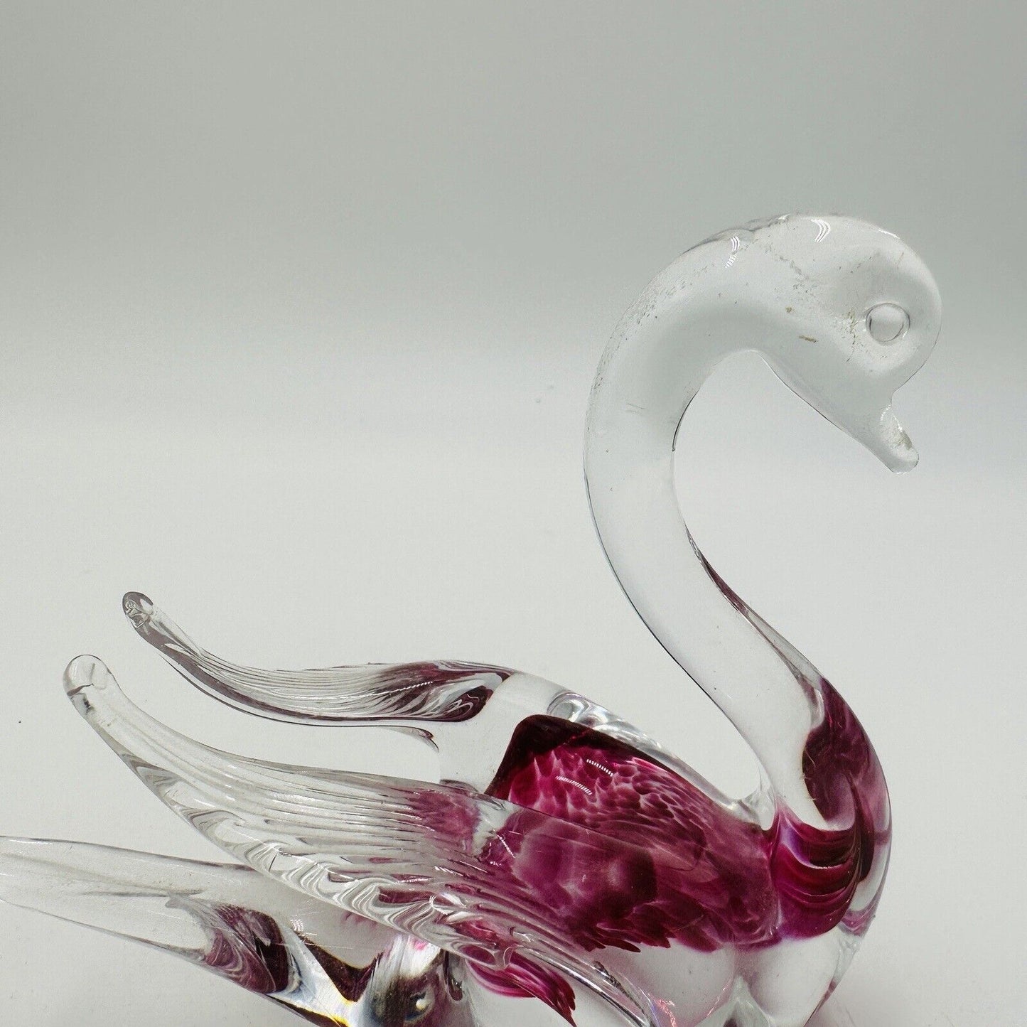 Swedish Granna Swan Glass Art Figurine Pink 5in Hand Blown Hand Made Vintage