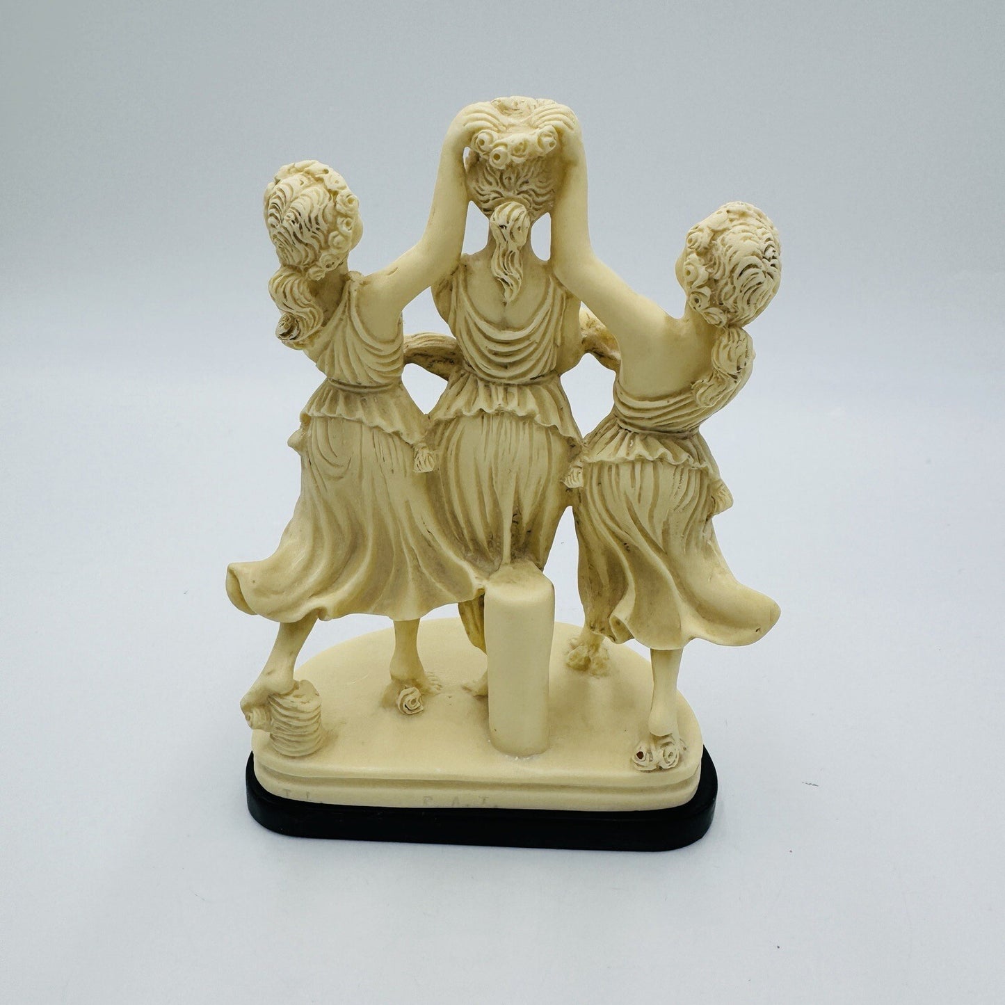 Signed P.A.T Italy Alabaster Three Graces Figurine  Marble Black Base Sculpture
