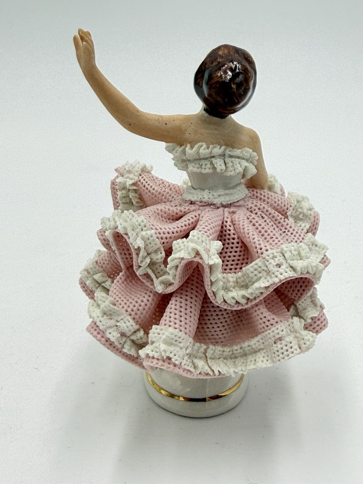 Vintage Karl Klette Dresden Porcelain Ballerina Pink Lace Dress Figurine 4”H