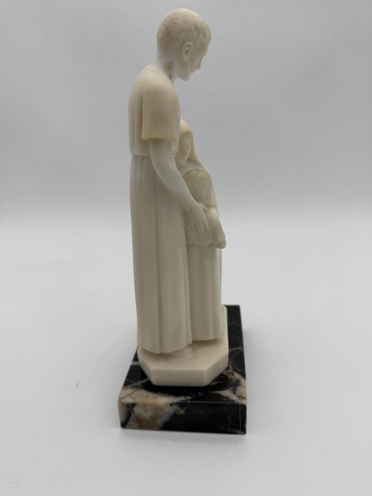 Vtg M.Angeli France PP Depose Holy Family Alabaster On Marble Base Sculpture 8”H