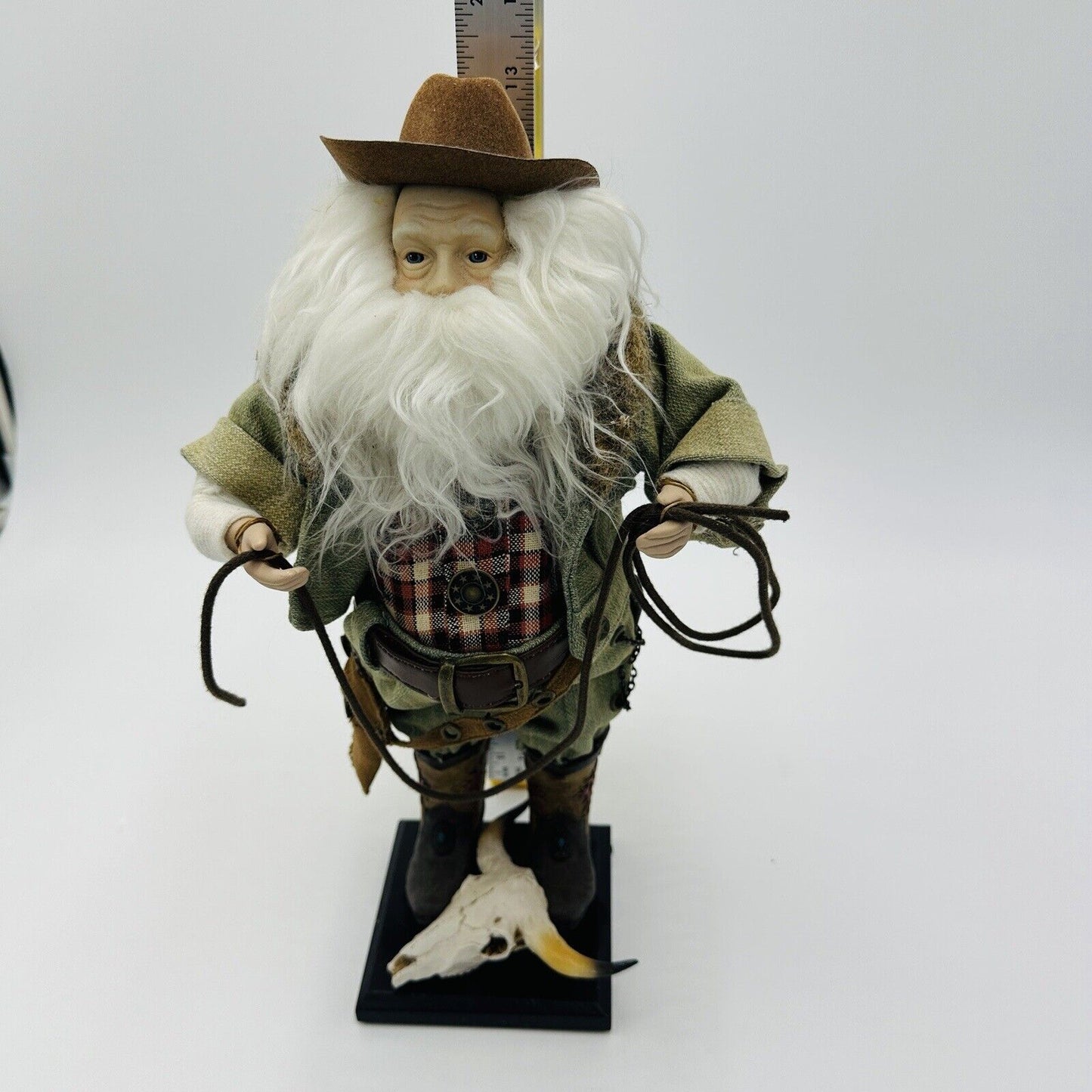 Santa Doll Figurine Western Cowboy 13" Rope Boots Hat Denim Leather Rare Vintage