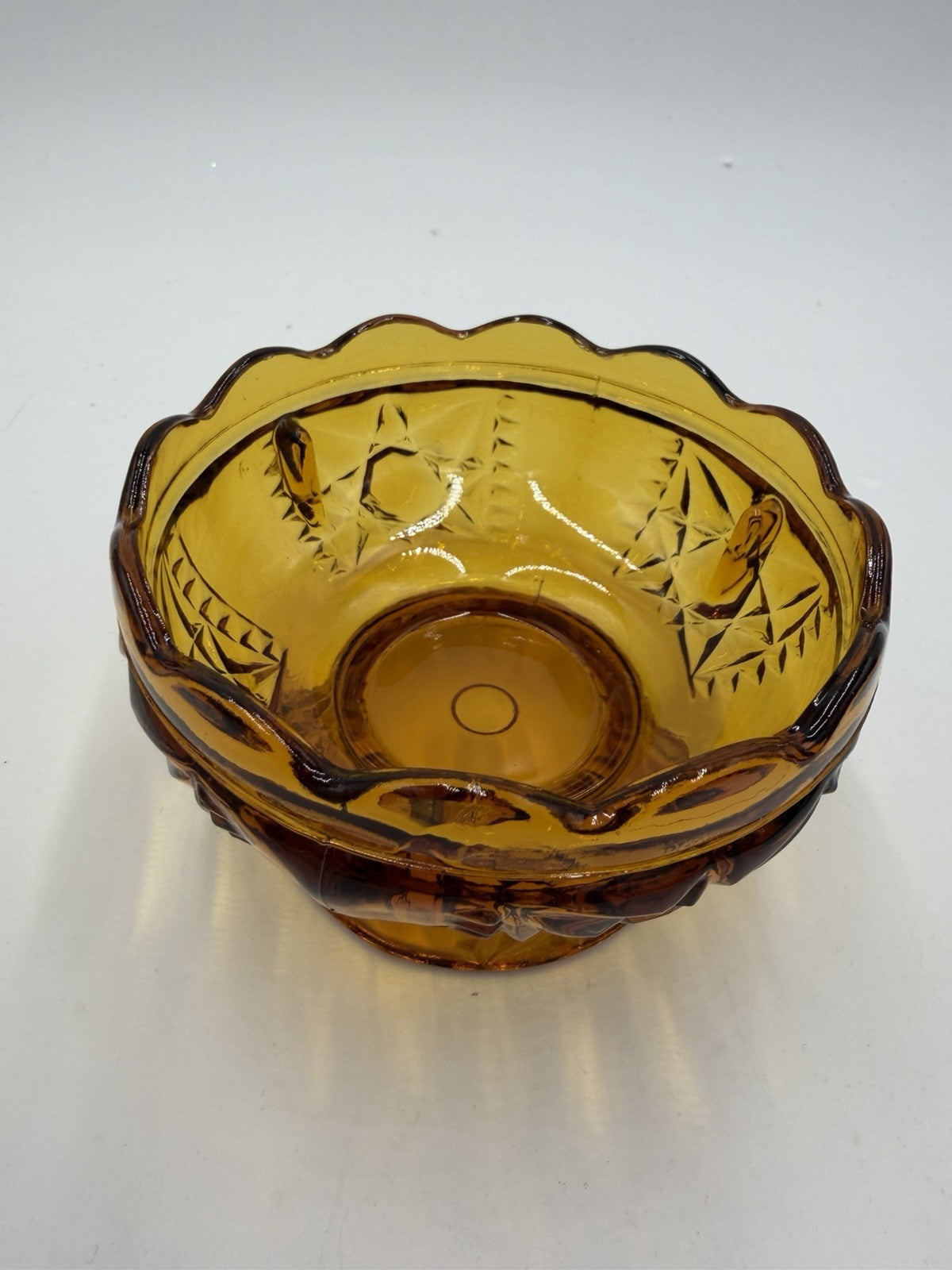 Vintage Indiana Art Glass Amber Stars & Bars Fairy Lamp Candle Holder Votive 7”