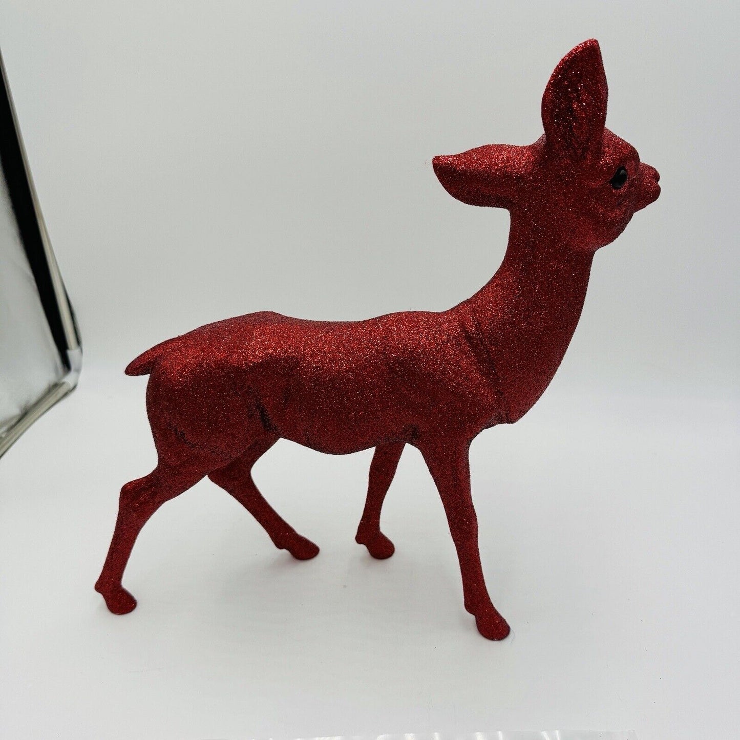 Inscha Deko Handwerk Red Glitter Reindeer Germany Christmas Figures 15in Vinta