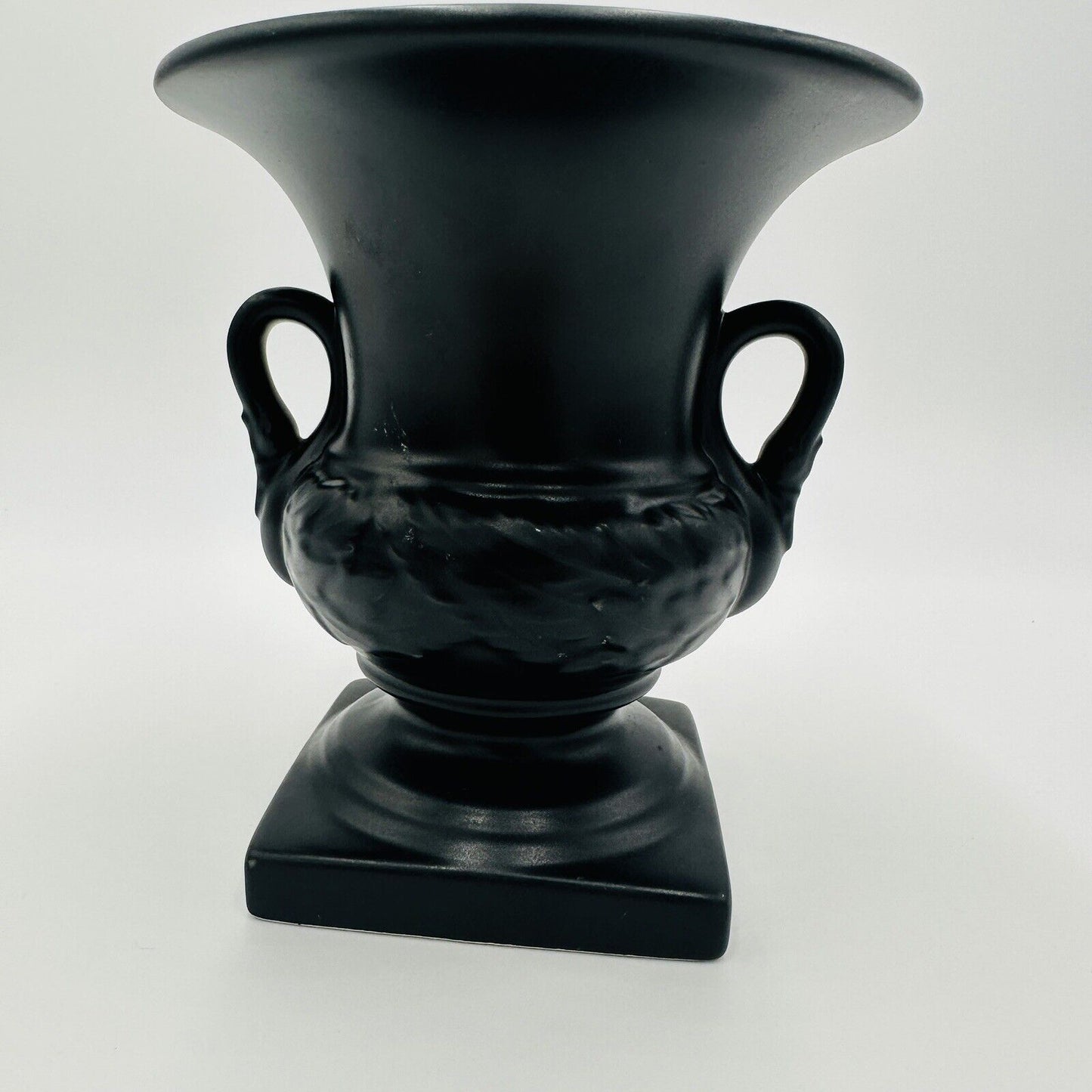 Urn Swans Vase Pedestal Double Handle 2002 Pottery Black Matte Home Decor