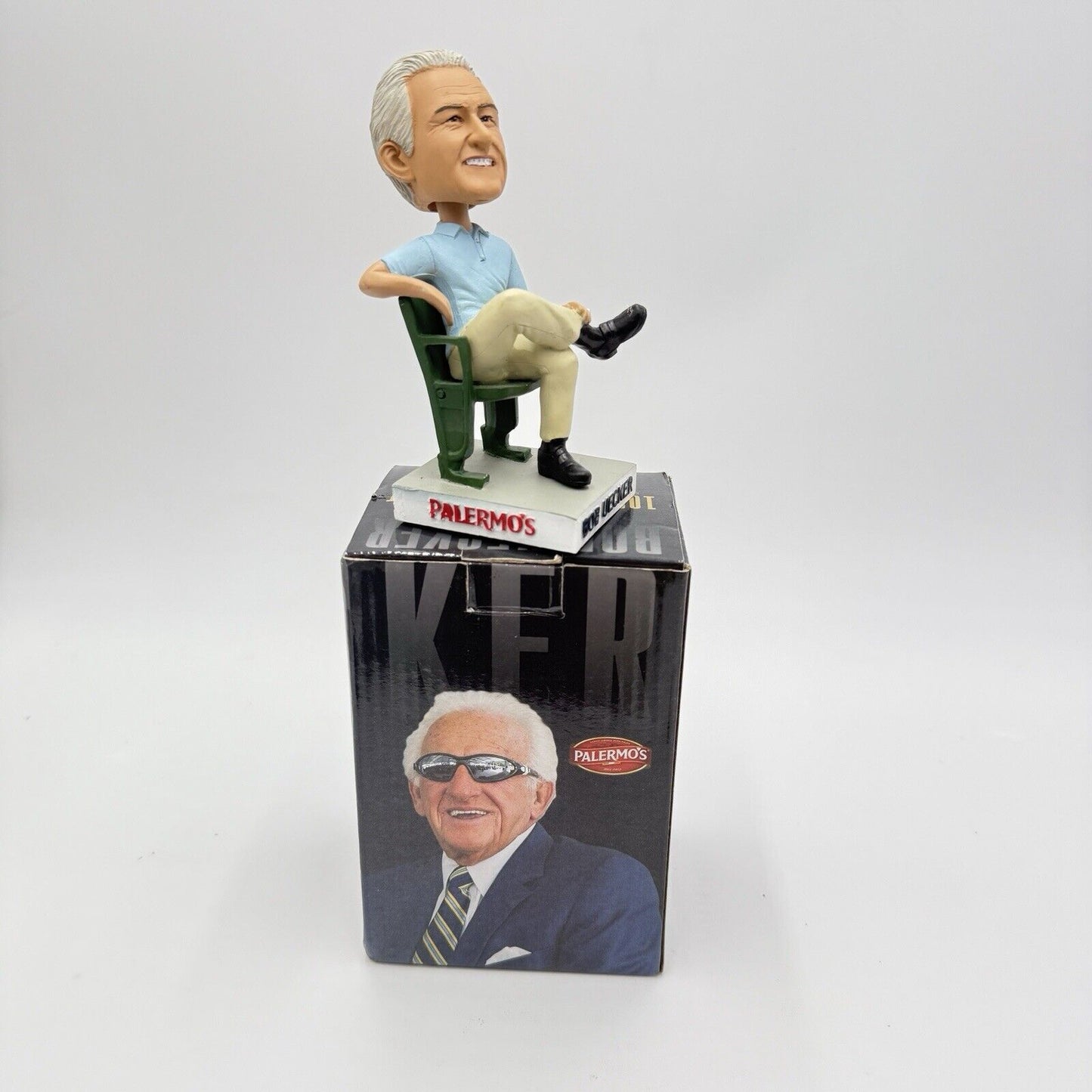 Bob Uecker Bobblehead Announcer for Milwaukee Brewers Sitting on Chair 2015 Box