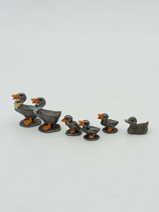 Pewter Image Miniature Ugly Duck Enamel Cold Painted Figurines 6 Ducks Spring