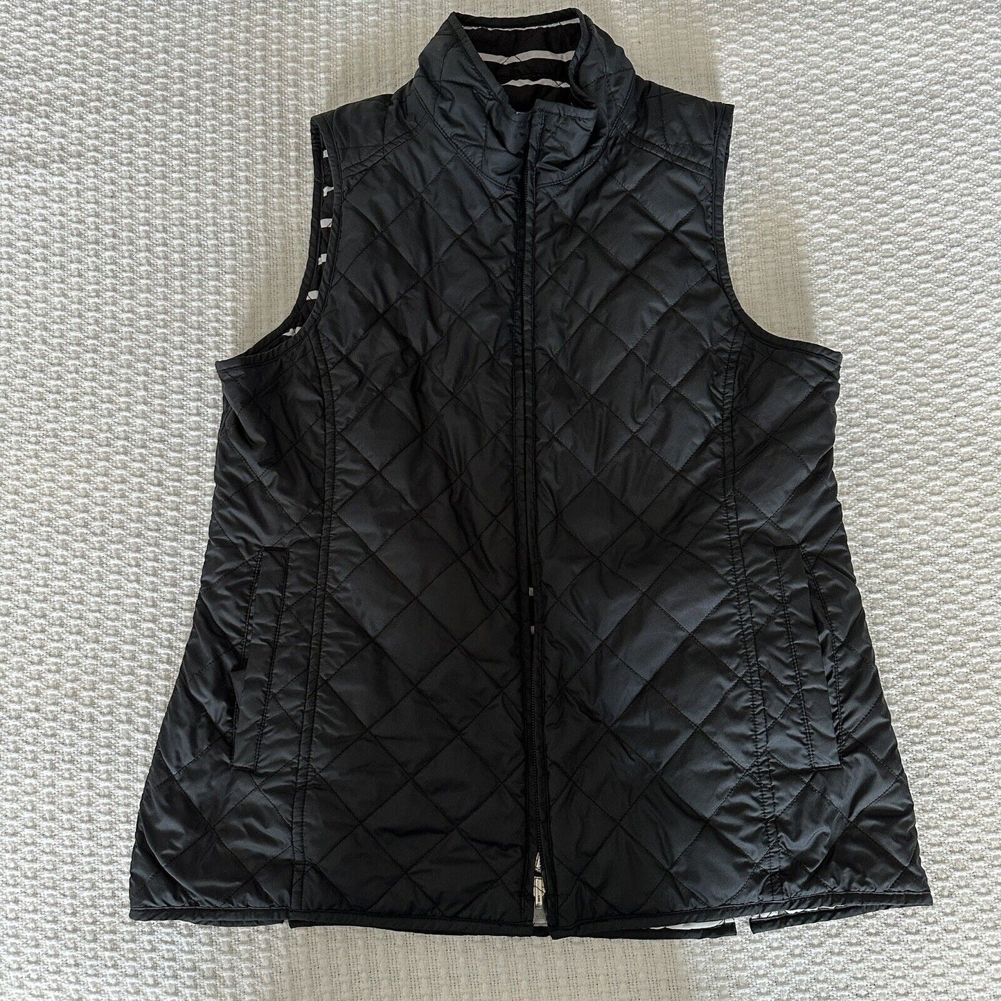 Peter Millar Women's Vest Size Medium Reversible Quilted Black White Striped