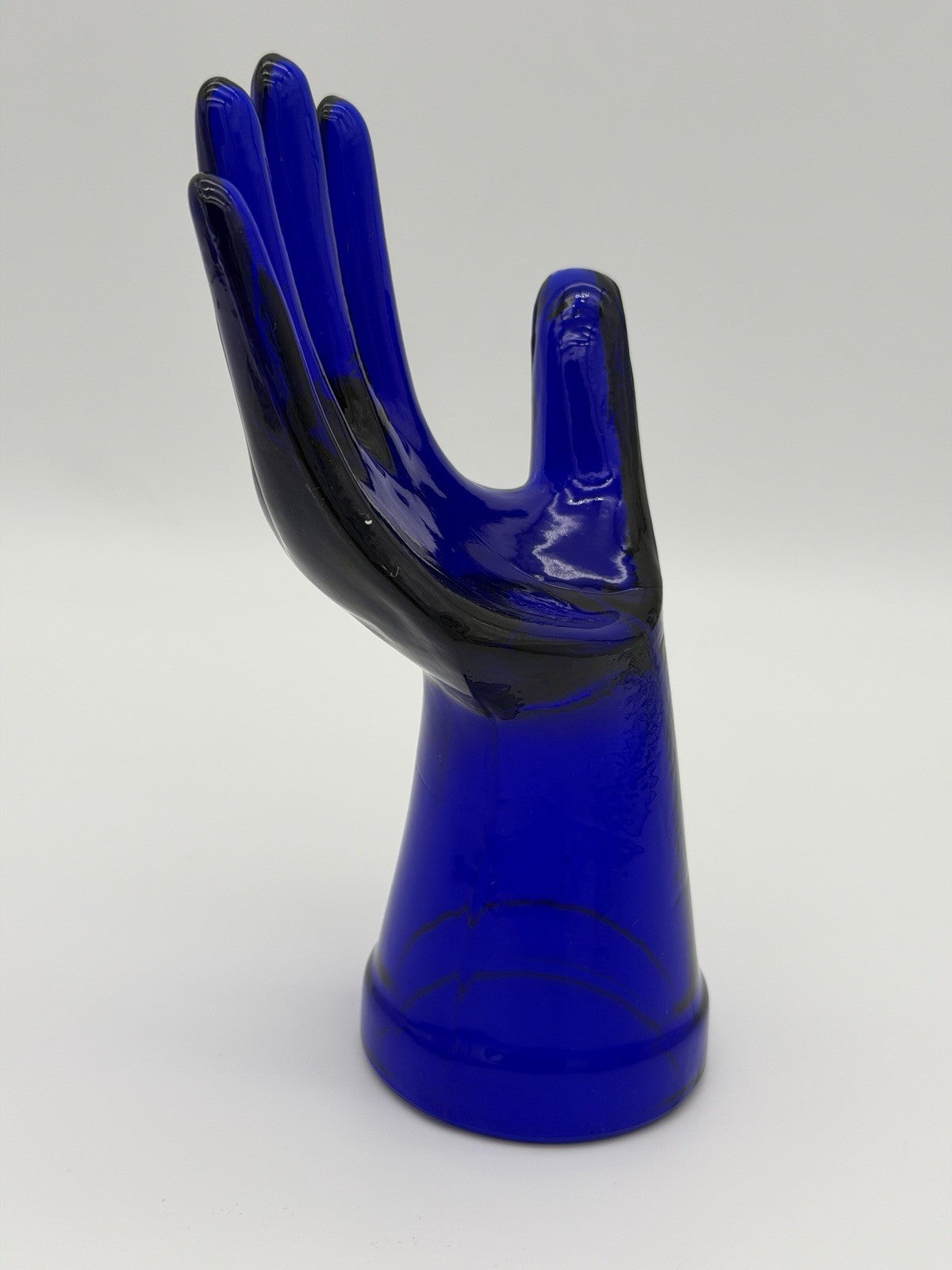 Cobalt Blue Art Glass Ring Holder Jewelry Display Hand 7.5”vintage MCM