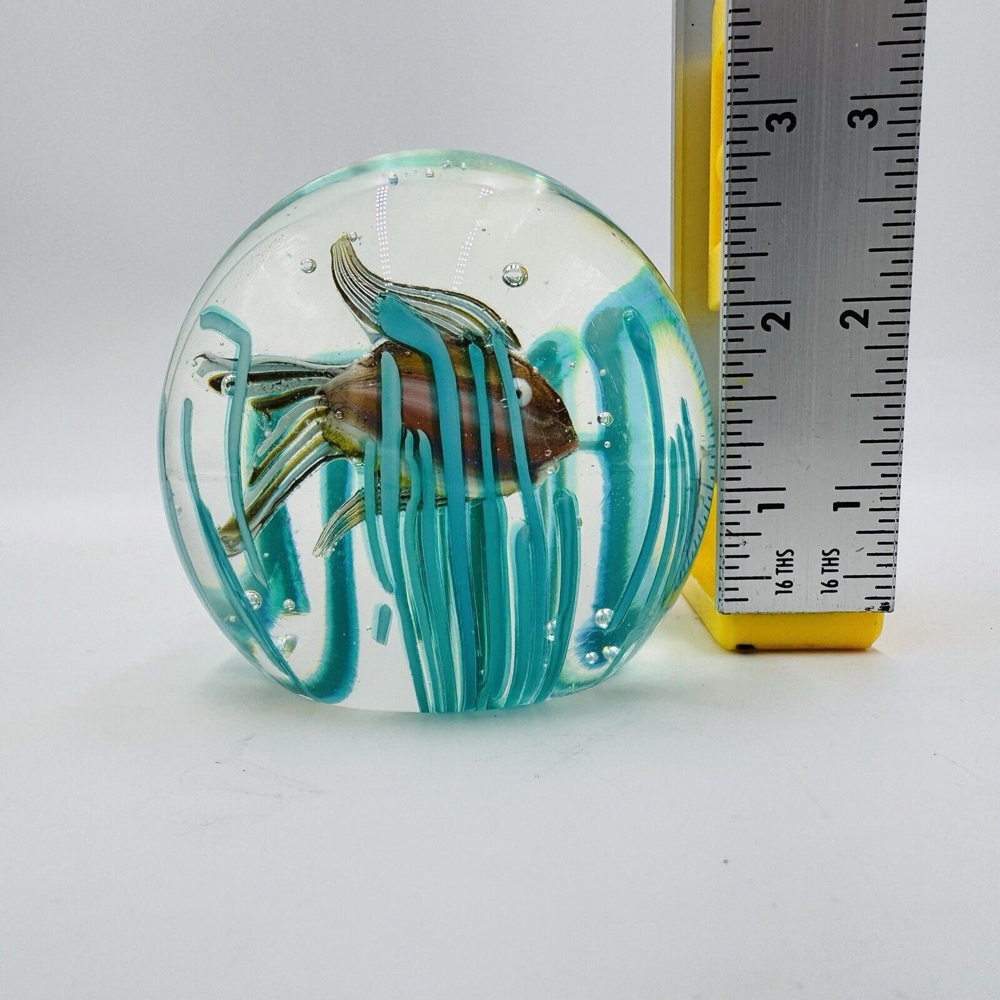 Murano Art Glass Fratelli Toso Italy fish w/ sea grass paperweight 3” MCM