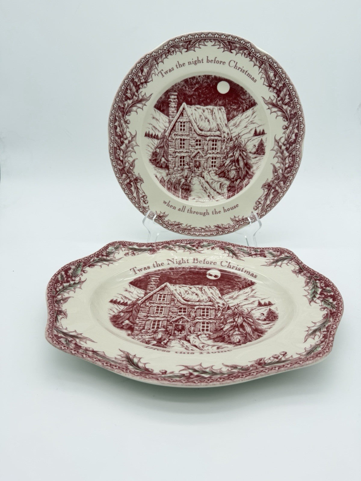Vintage Johnson Brothers England Porcelain Twas The Night Plate & Platter Red