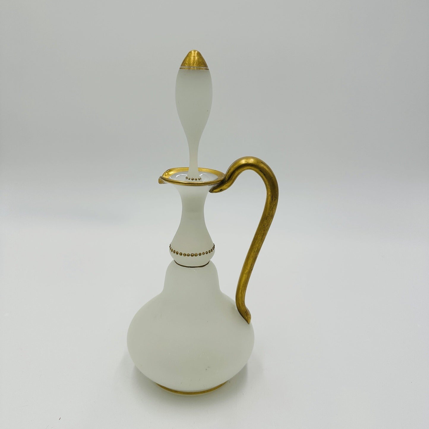 Glass Decanter Stopper Opaline White And Gold Trimmed Vintage Delicate Perfume