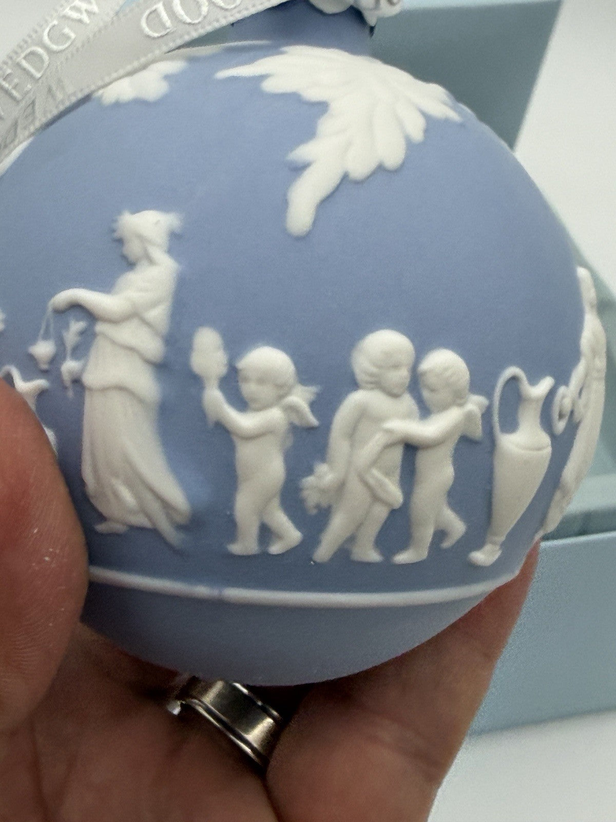 Wedgwood England Blue & White Jasperware Ornament Women &Children Cherubs