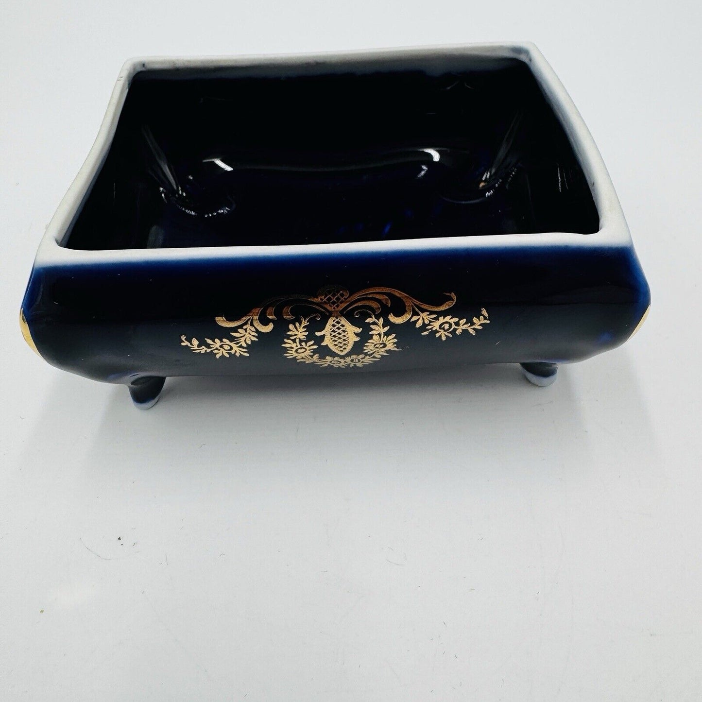 Limoges France Cobalt Blue Gilt Trinket Porcelain Box  Jewelry 2”x 4” Victorian