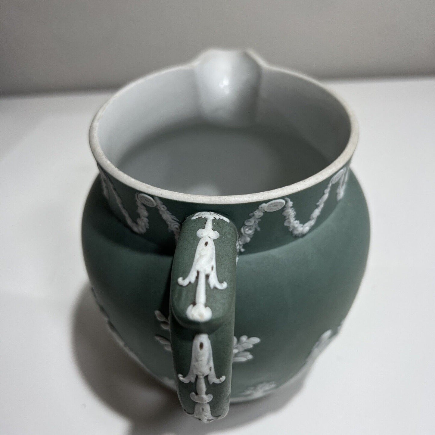 Wedgwood Pitcher Jasperware Dark Green Antique 6in Serveware Collectible Handle