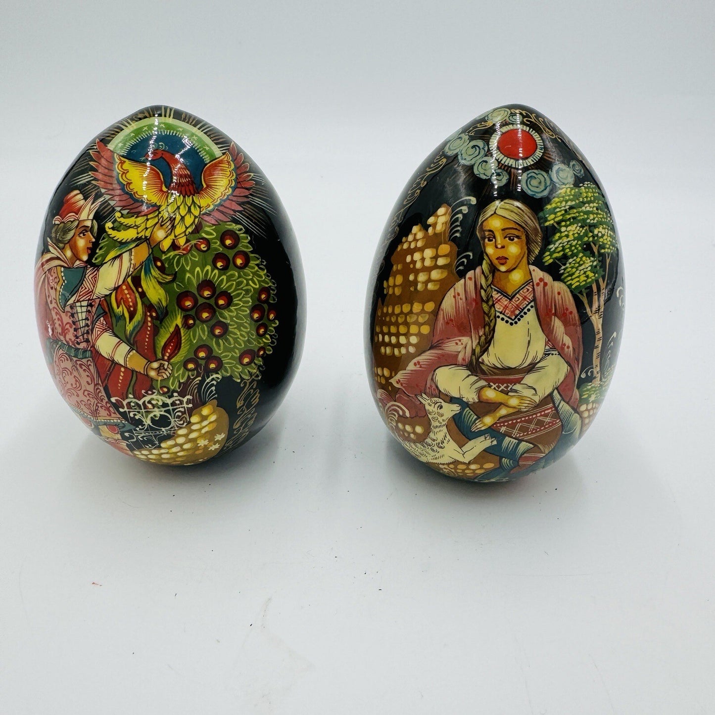 Mockba Hand Painted Easter Egg Wooden Folk Art 4.5in Signed Vintage