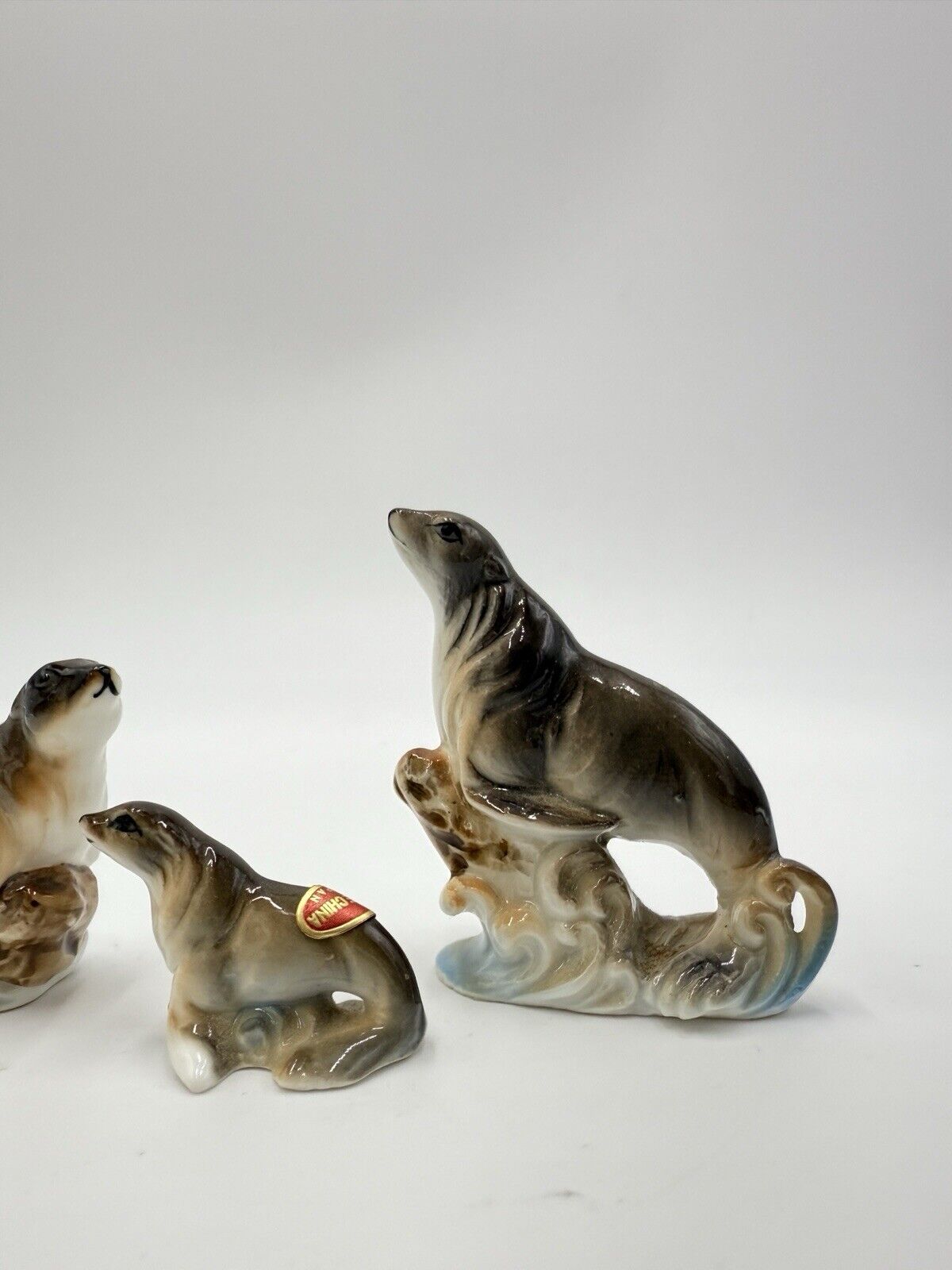 Vintage Bone China Japan Miniature Seals Figurines Set 3 PCs 1970’