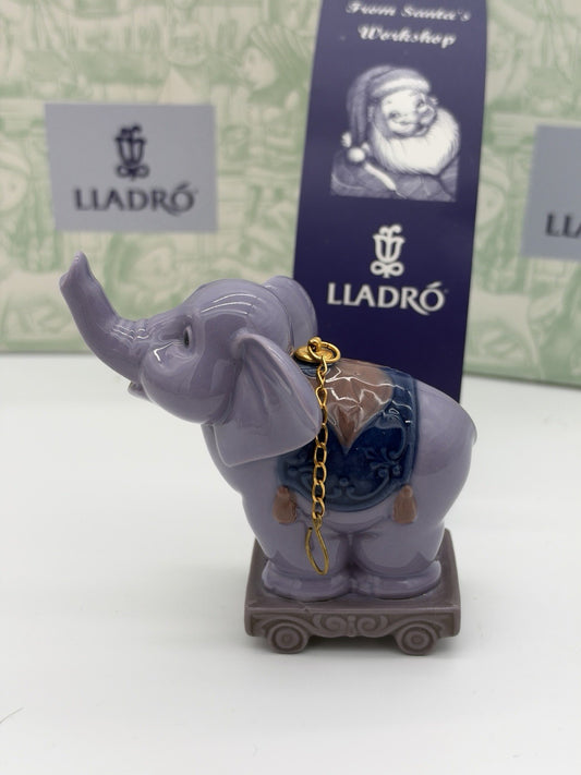Lladro Spain Porcelain Circus Star Purple Elephant #6388 Christmas Ornament Box