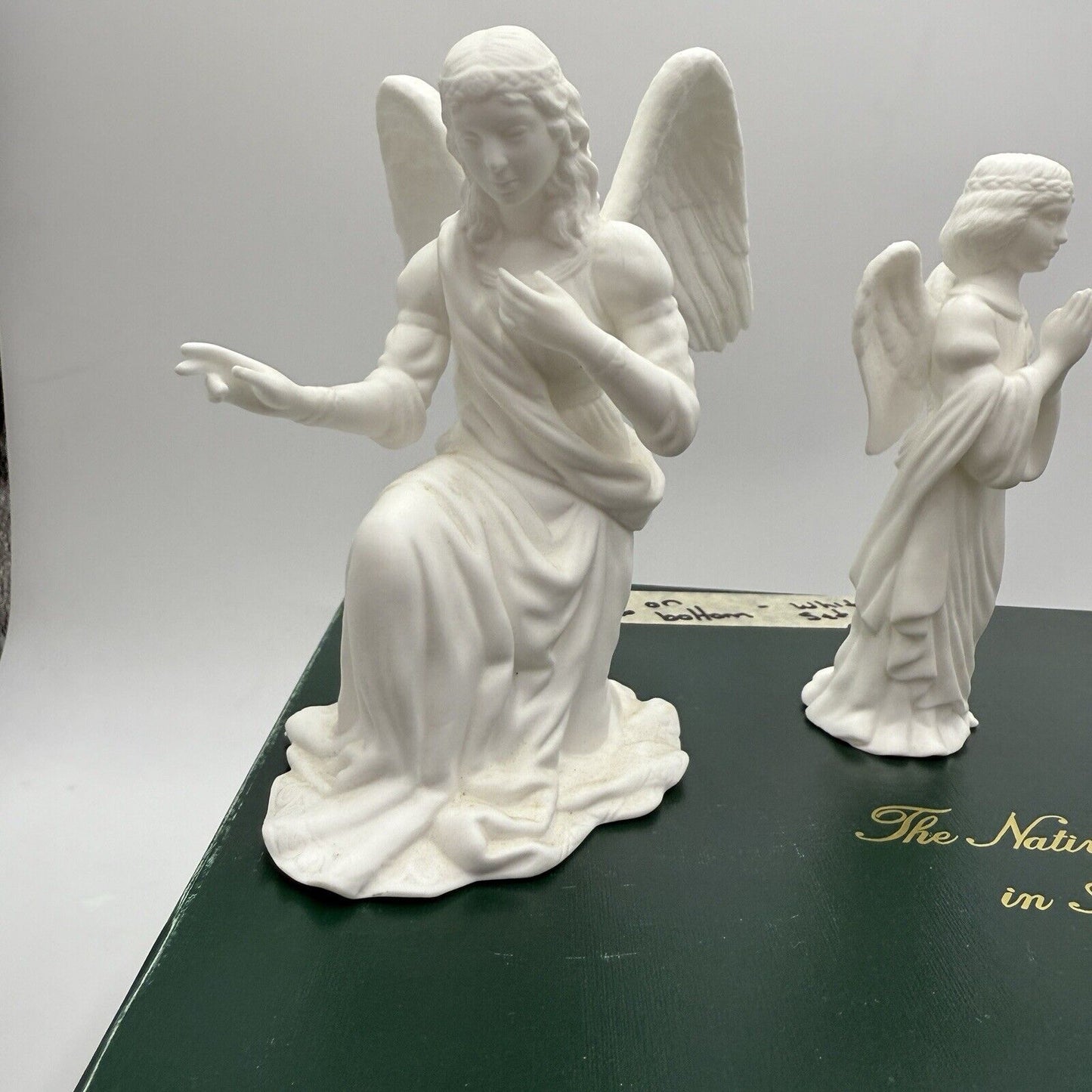 Lenox The Nativity White Bisque Angels Set Figurines Porcelain 1989 Vtg Box 8”