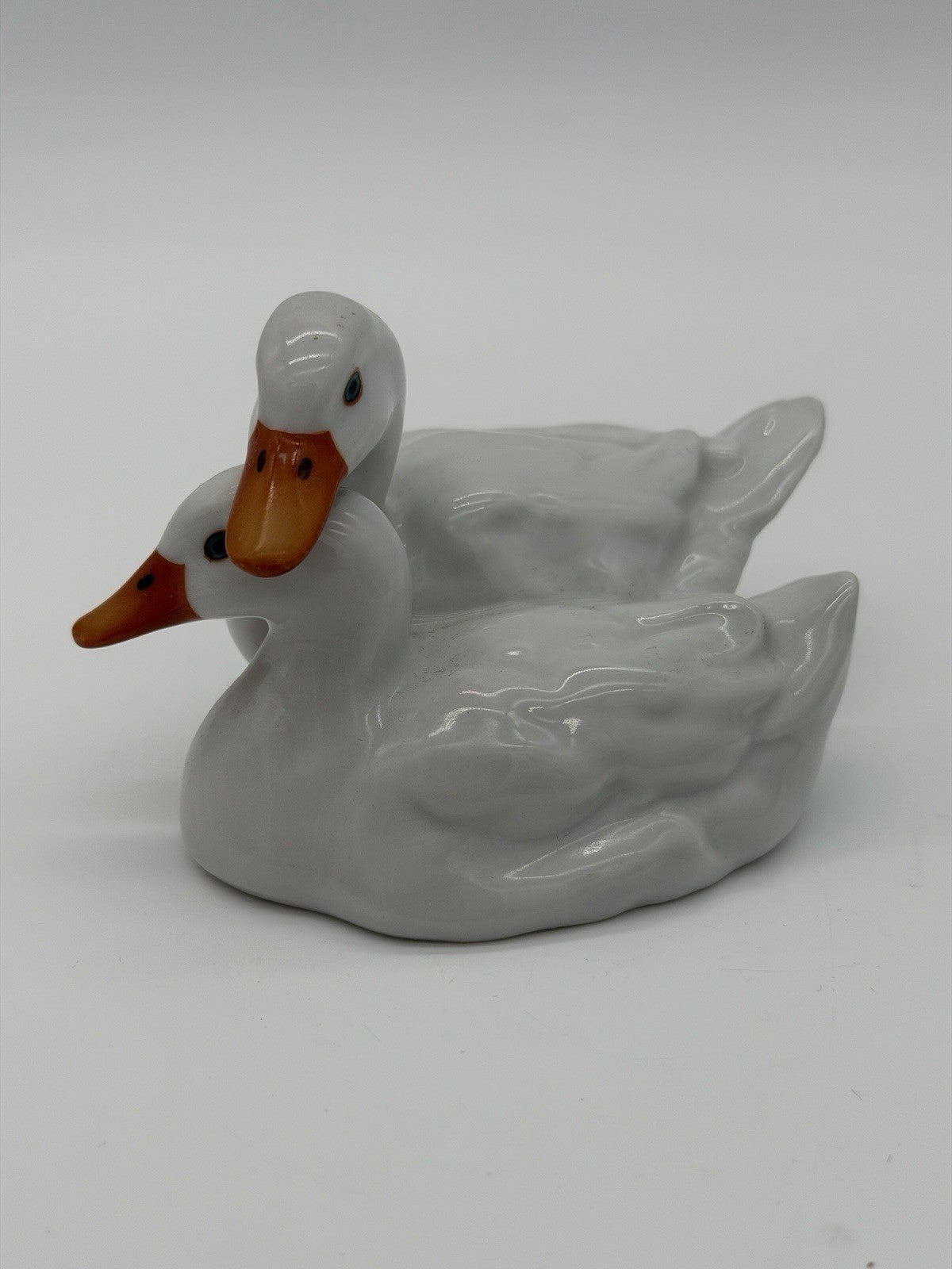 Herend Hungary Porcelain Ducks White Hand Painted 1950 Vtg Figurine