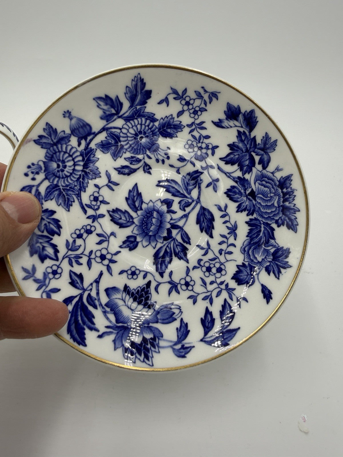 Wedgwood England Porcelain Creamer & Saucer Set Avon Blue/white 1945 Floral
