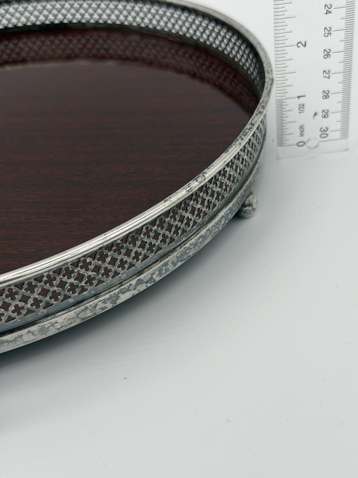 Crescent Silversmith Co Wood Laminate Reticulated Serving Tray Silver plated Bar