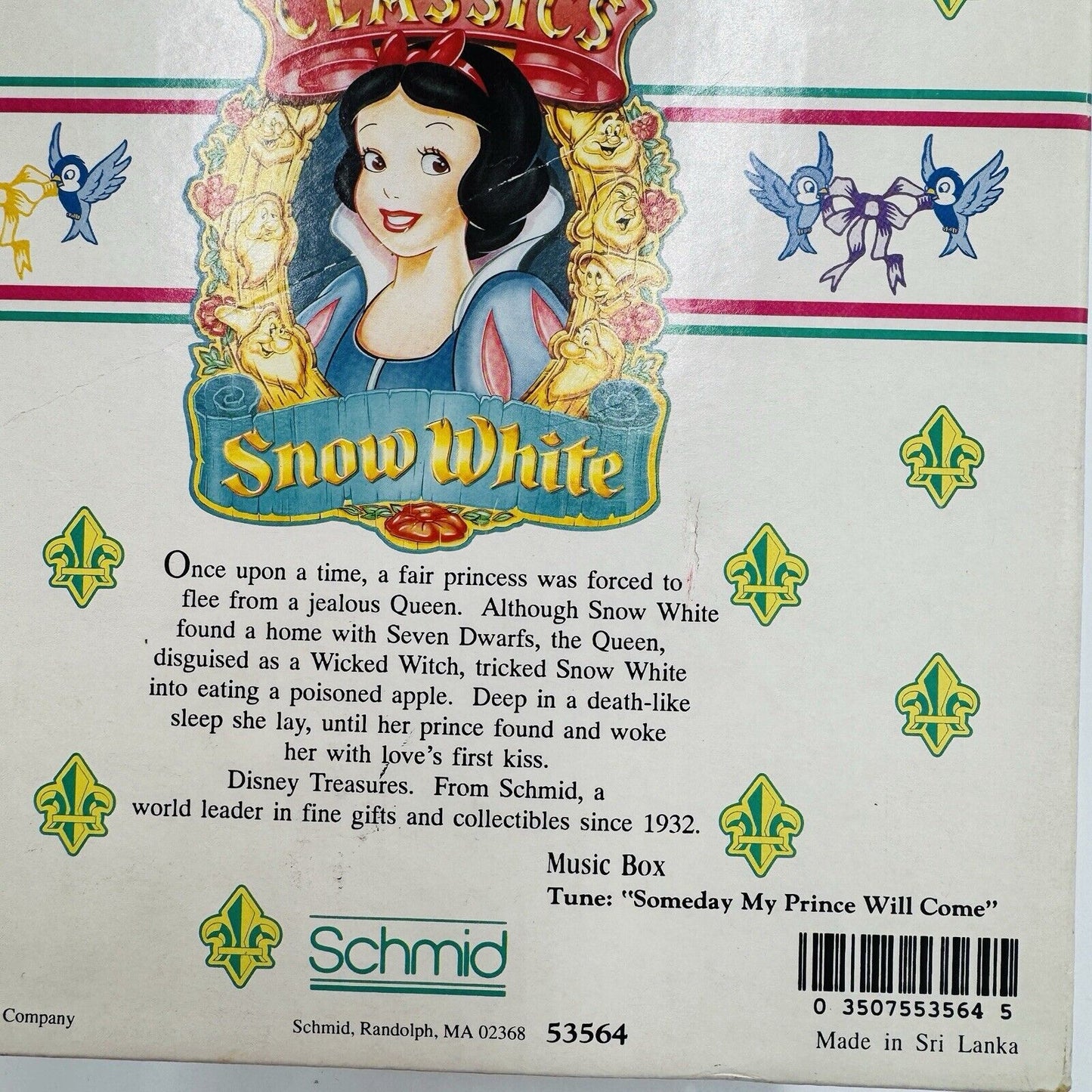 Schmid Disney Snow White Music Box Plays “Someday My Prince Will Come” Ceramic