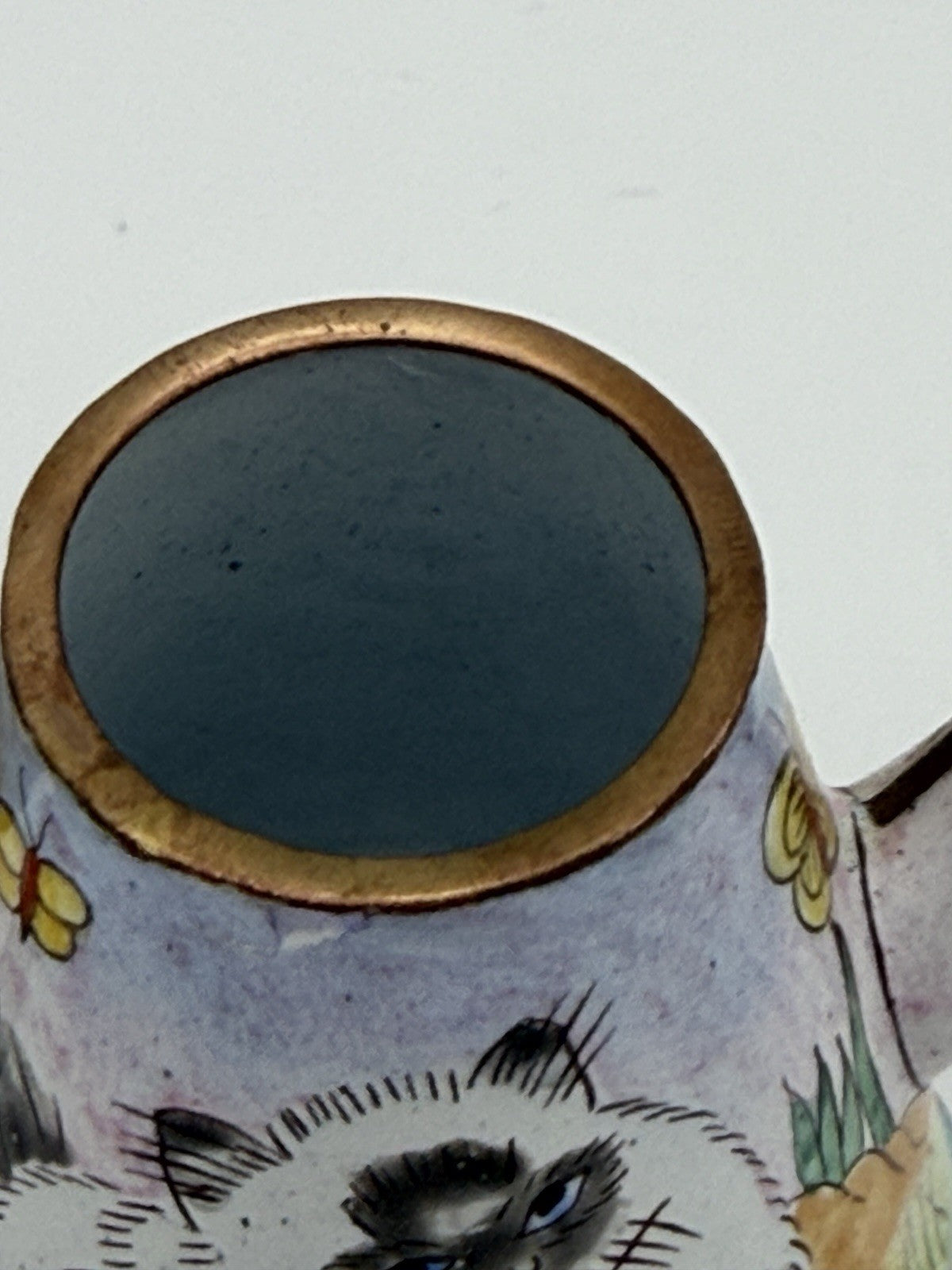 Vintage Kelvin Chen Enameled Hand Painted Cat Miniature Tea Pot 3.5”H Rare